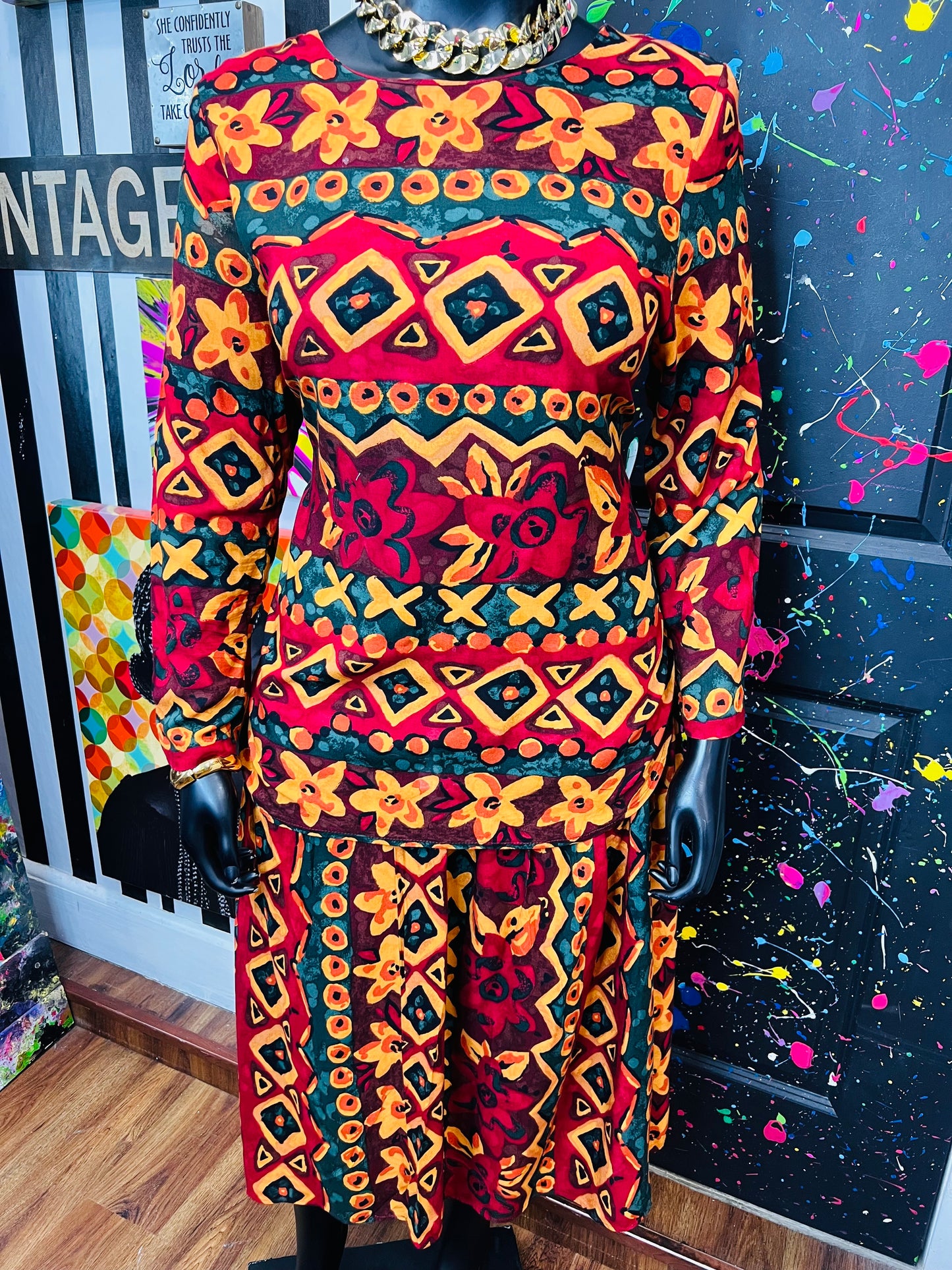 Vintage Abstract Rayon Skirt Set (16)