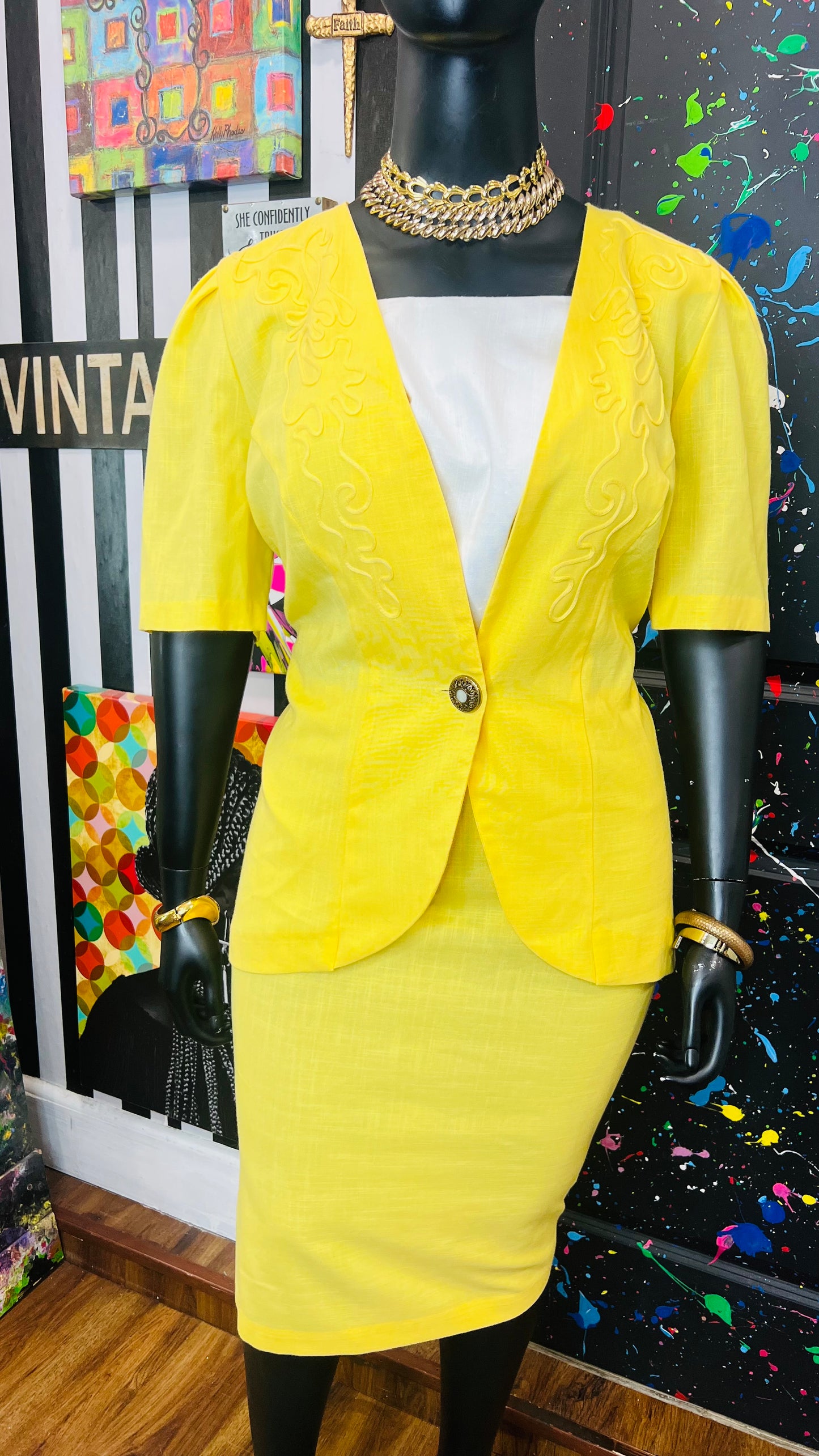 Vintage Yellow Skirt Suit (16W)