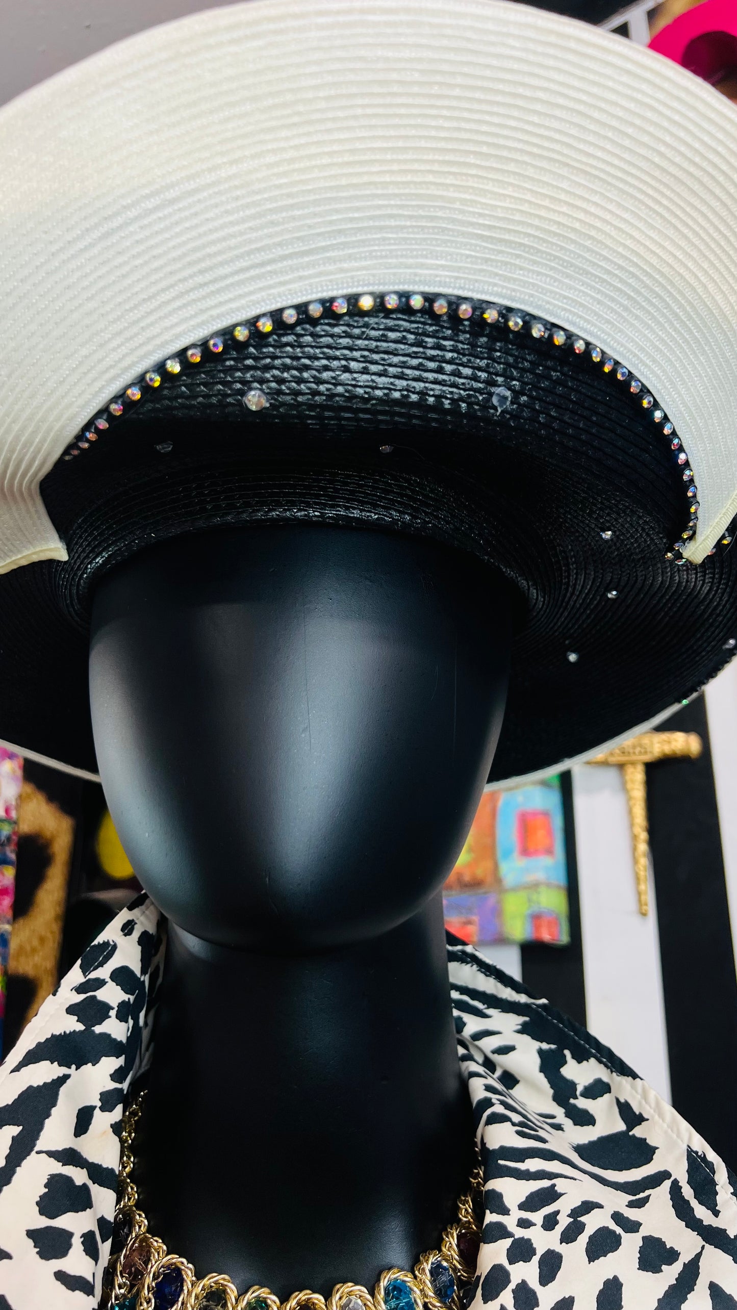 Vintage Black & White Jewel Hat