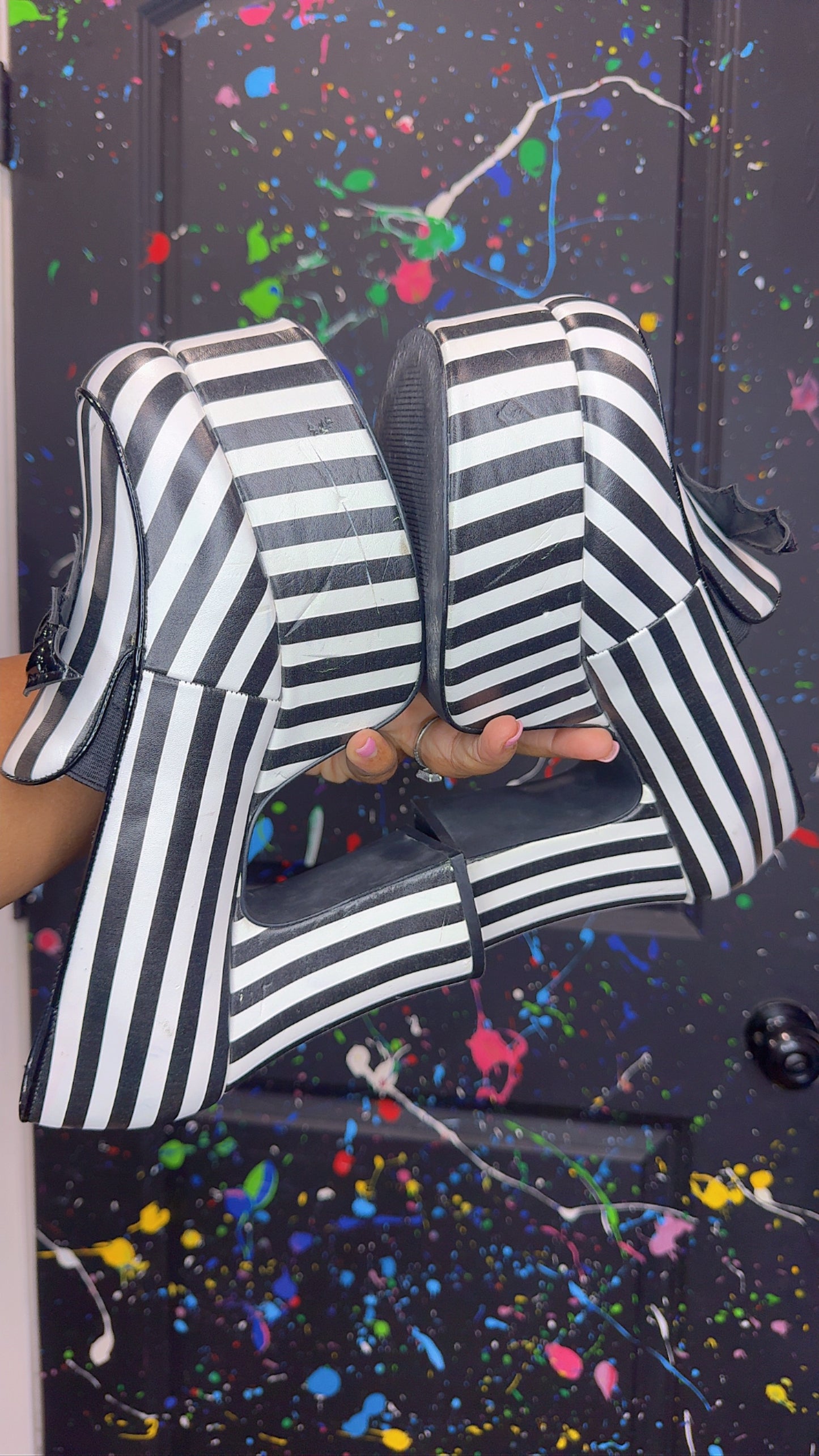 White & Black Striped Platform Heels (11)