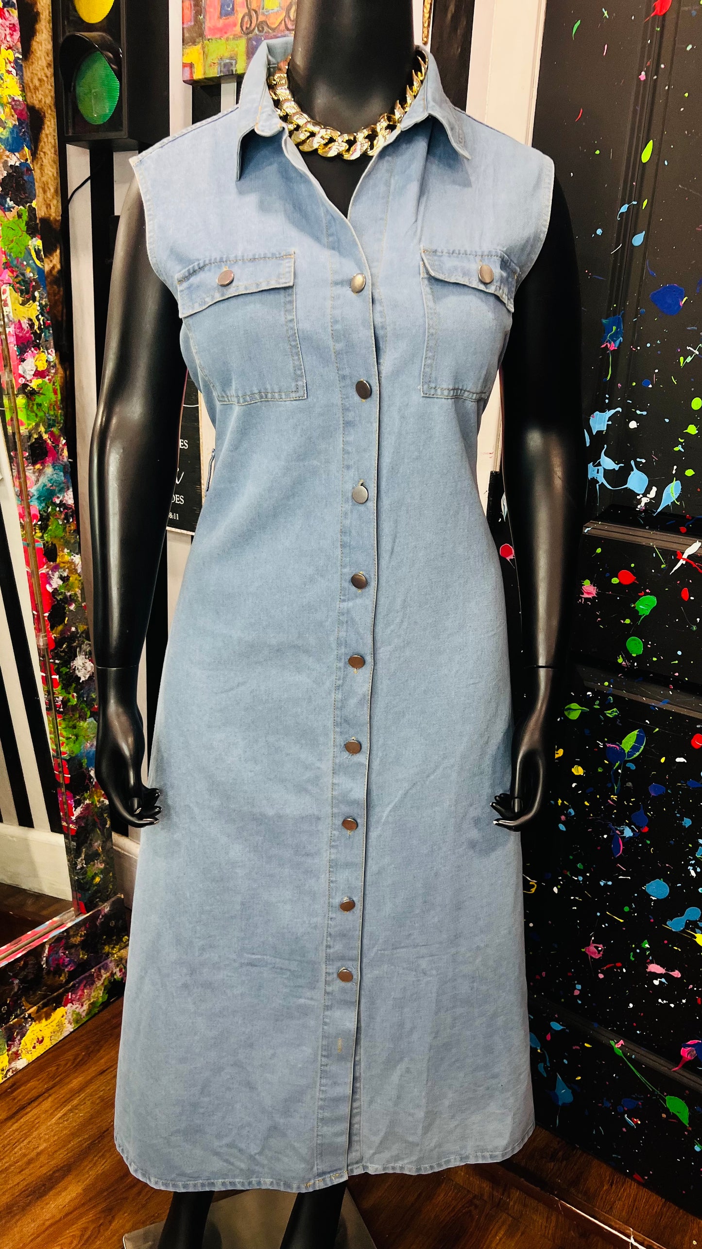 Denim Button Down Front Dress