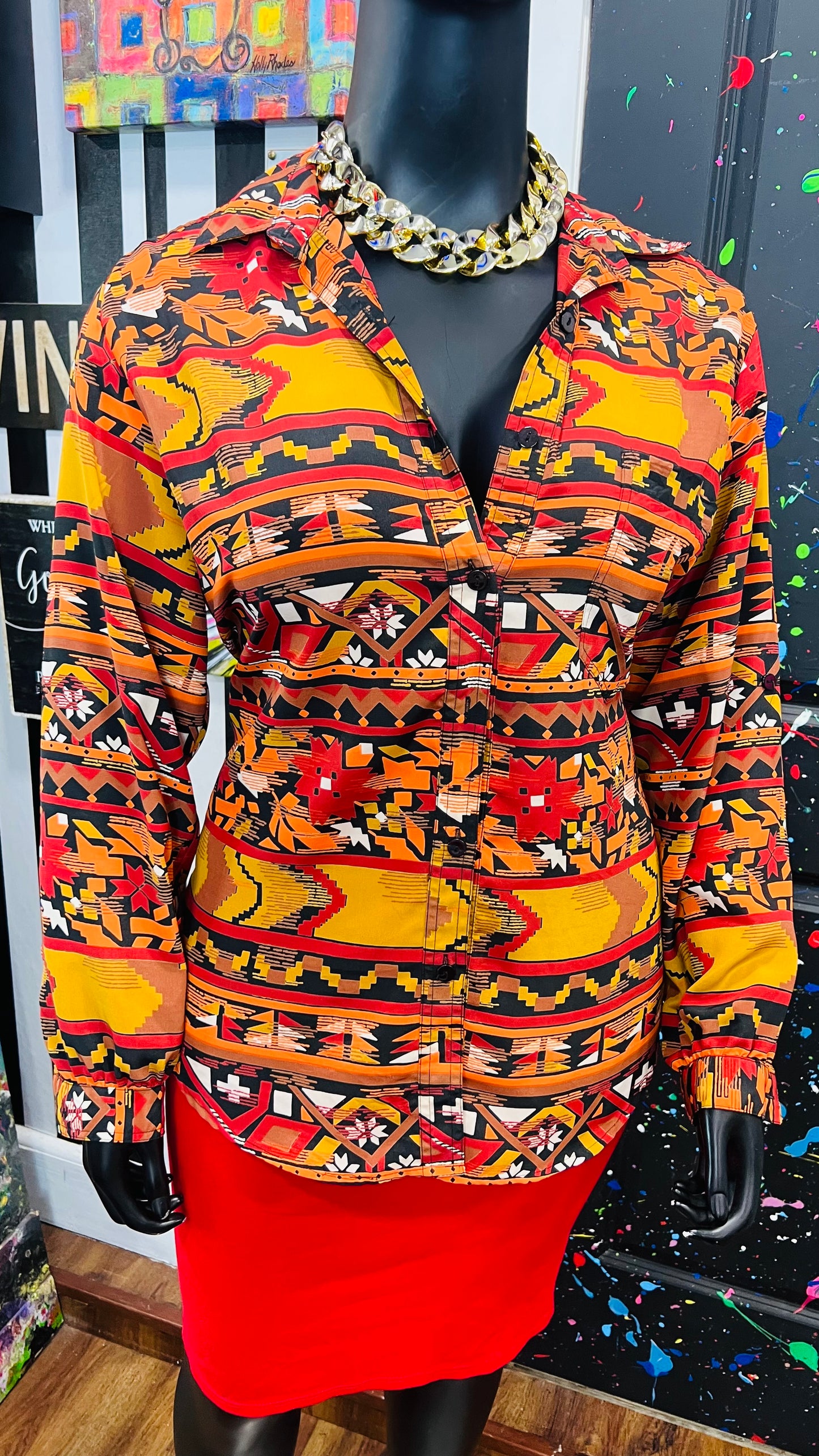 Vintage Tribal Print Blouse (18W)