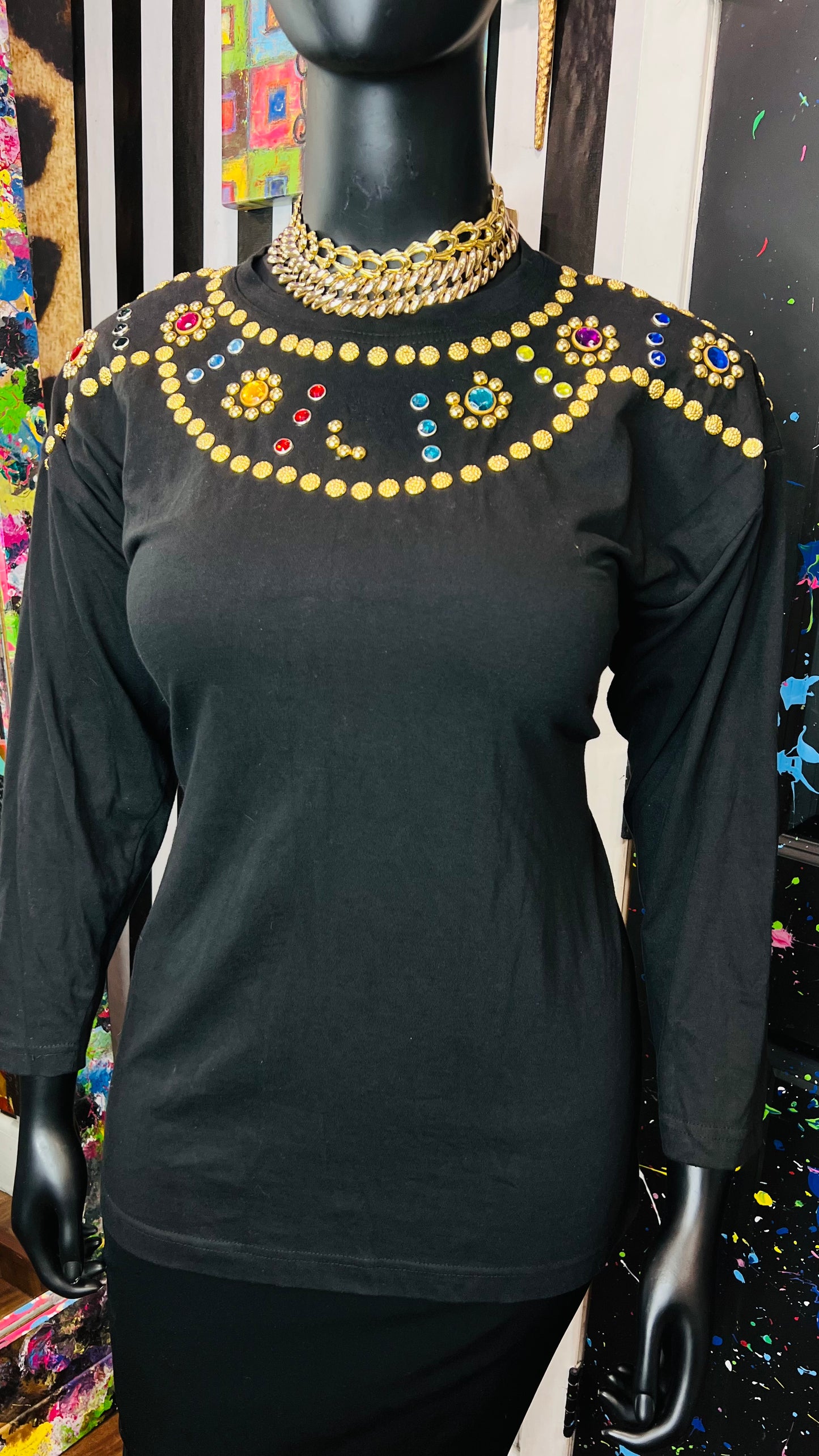 Vintage Jeweled Cotton Blouse (OS)