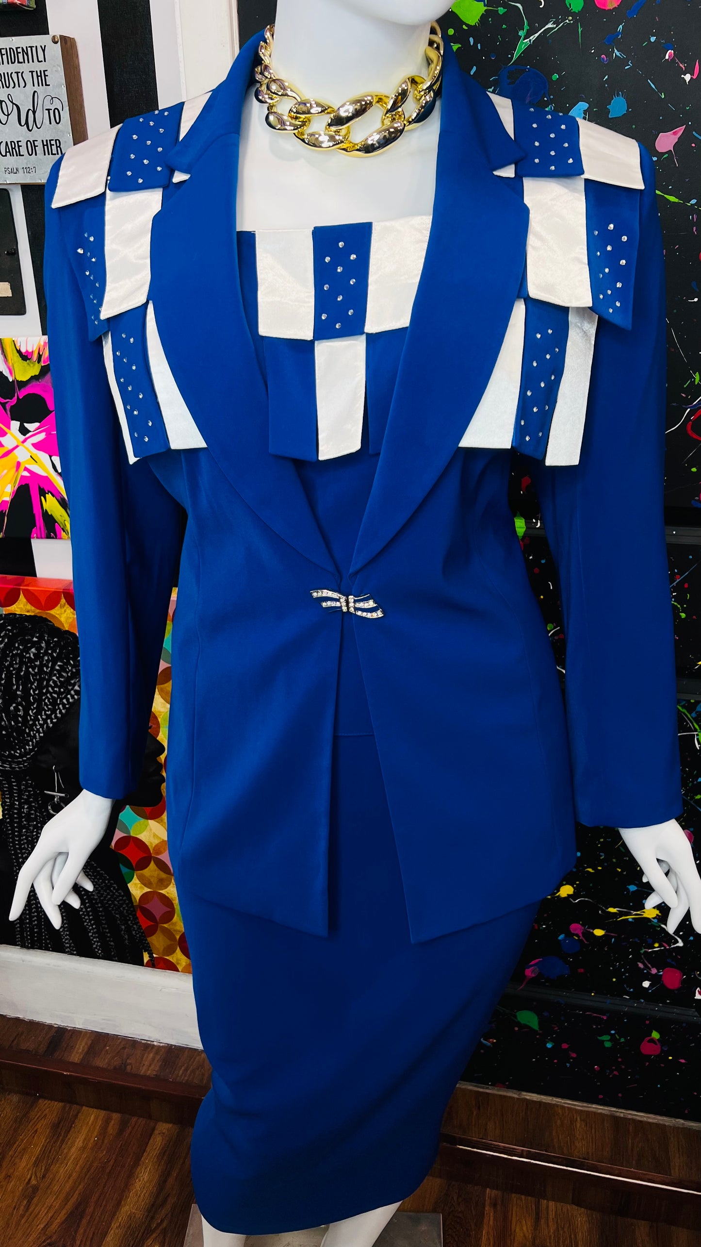 Vintage Blue & White Rhinestone Business Suit (20)