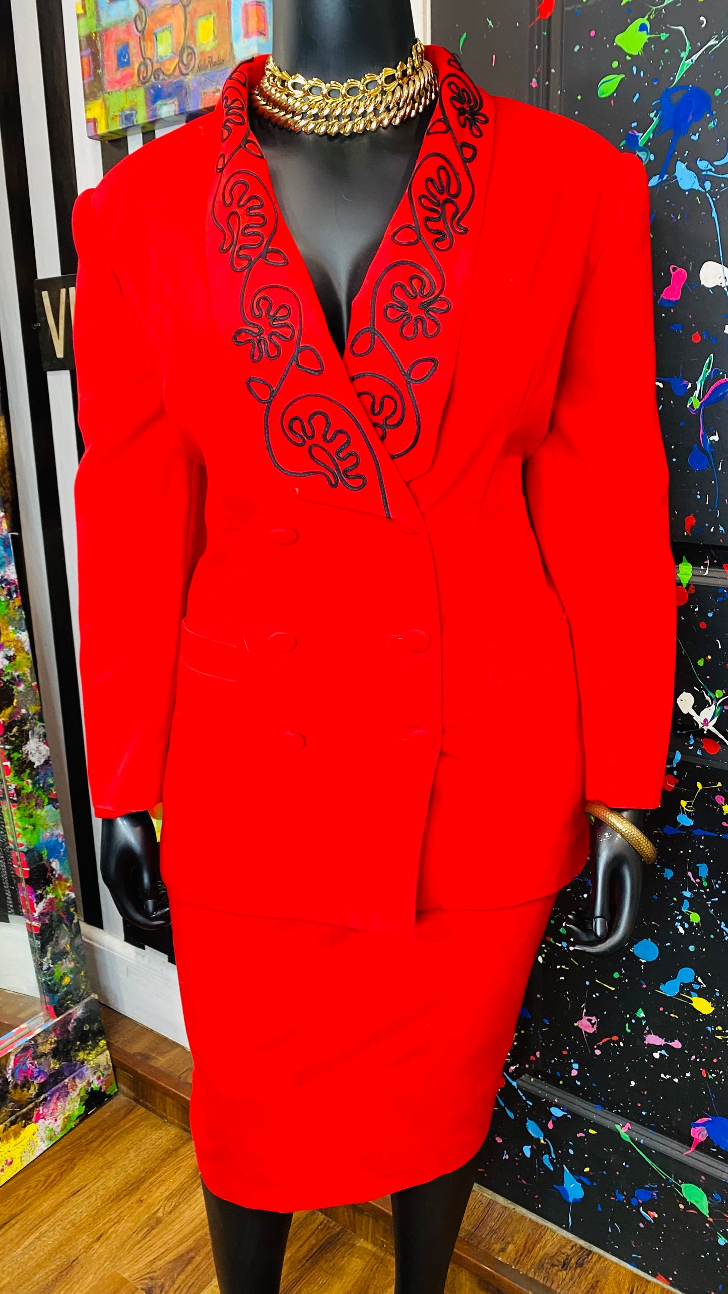 Vintage Red & Black Skirt Suit (24)