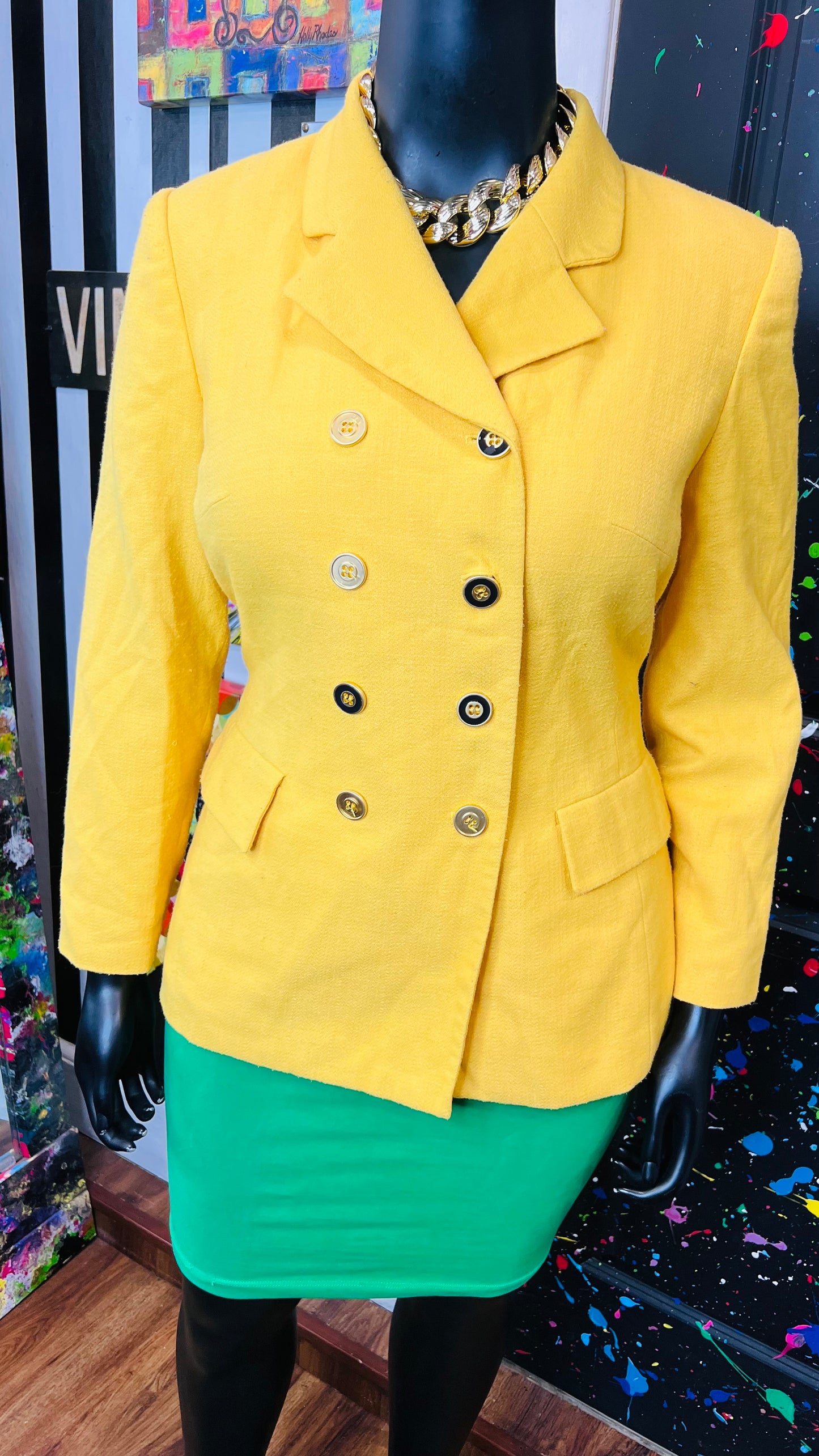 Vintage Yellow Double Breasted Blazer (14W)