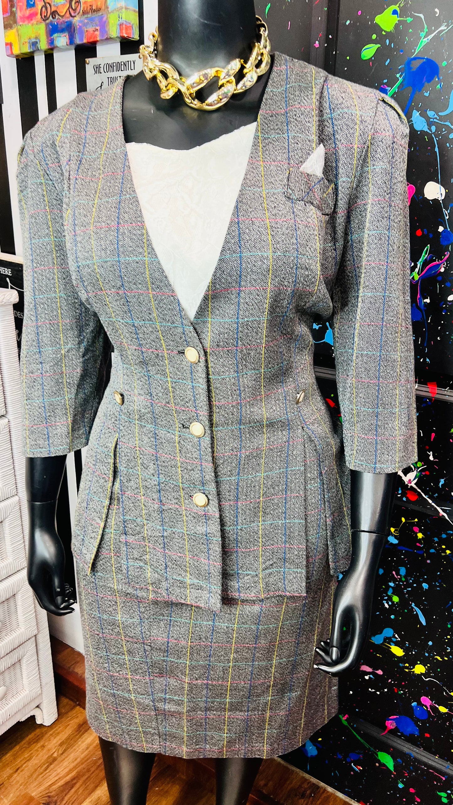 Vintage Plaid Skirt Set (18W)