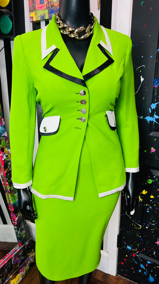 Vintage Green Black & White Skirt Suit (14)