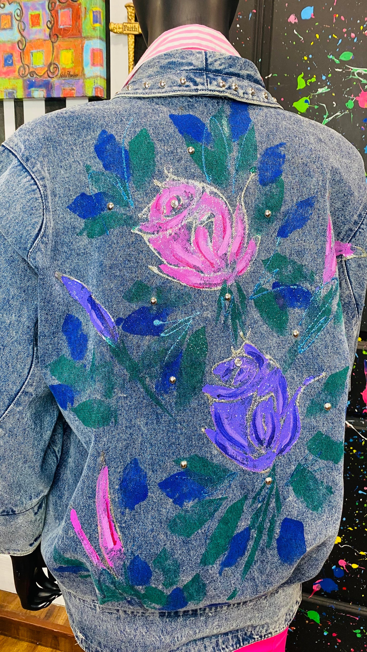 Plus size Vintage Stone Wash Hand Painted Denim Jacket (14)