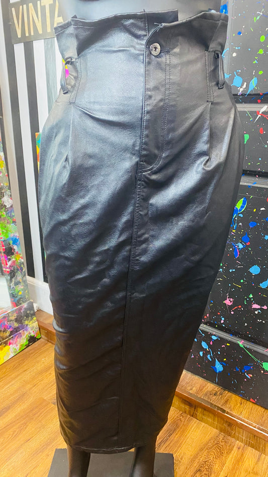 Denim & Faux Leather Paper Bag Waist Skirt- New w/Tags (20)