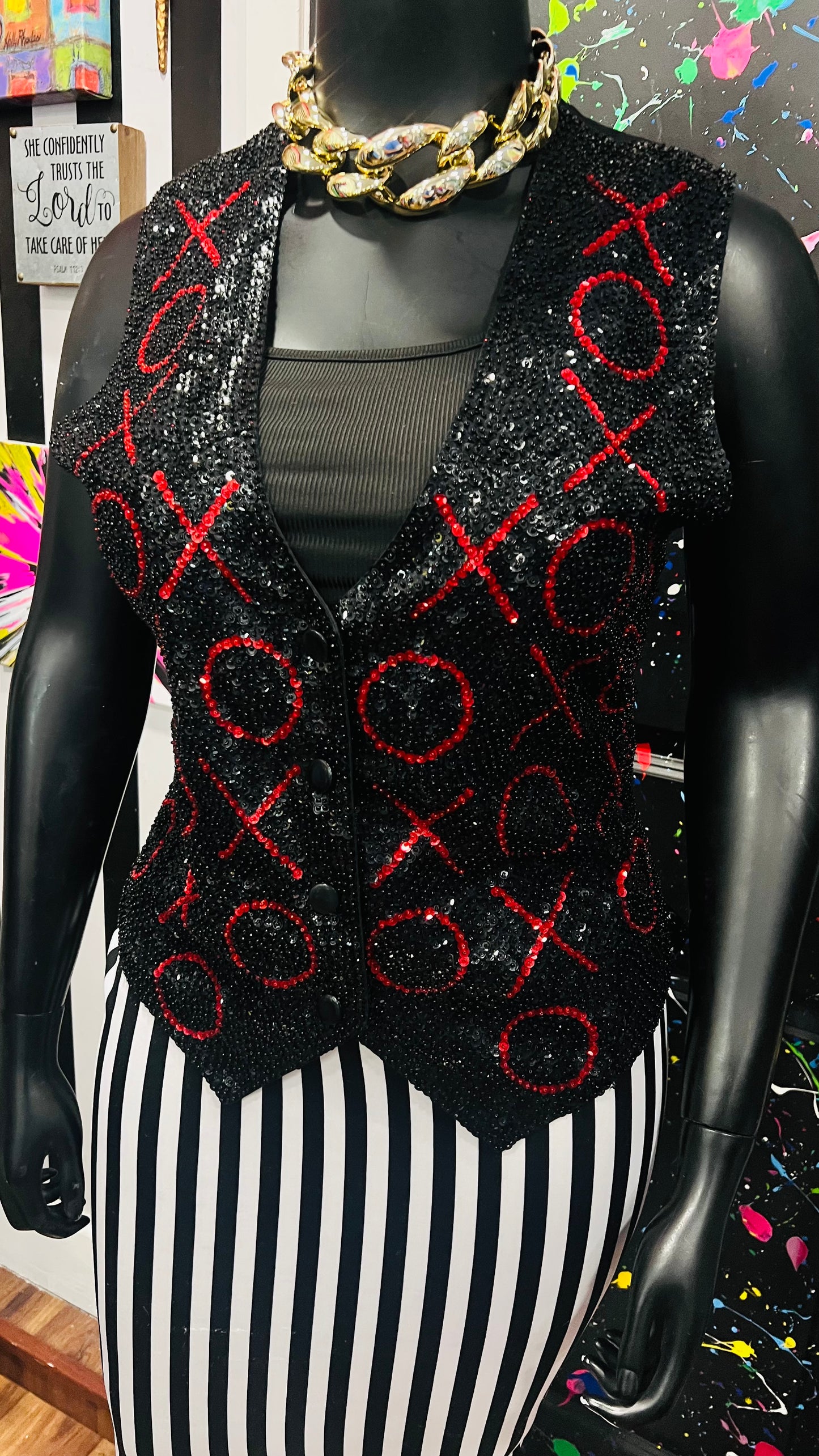 Vintage Sequin X & O Vest (12/14)