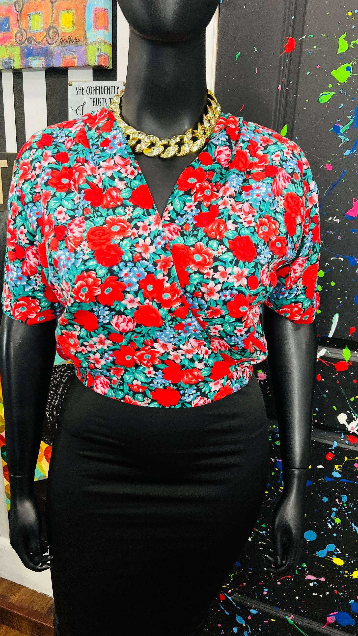 Vintage Floral Cropped Blouse (16P)