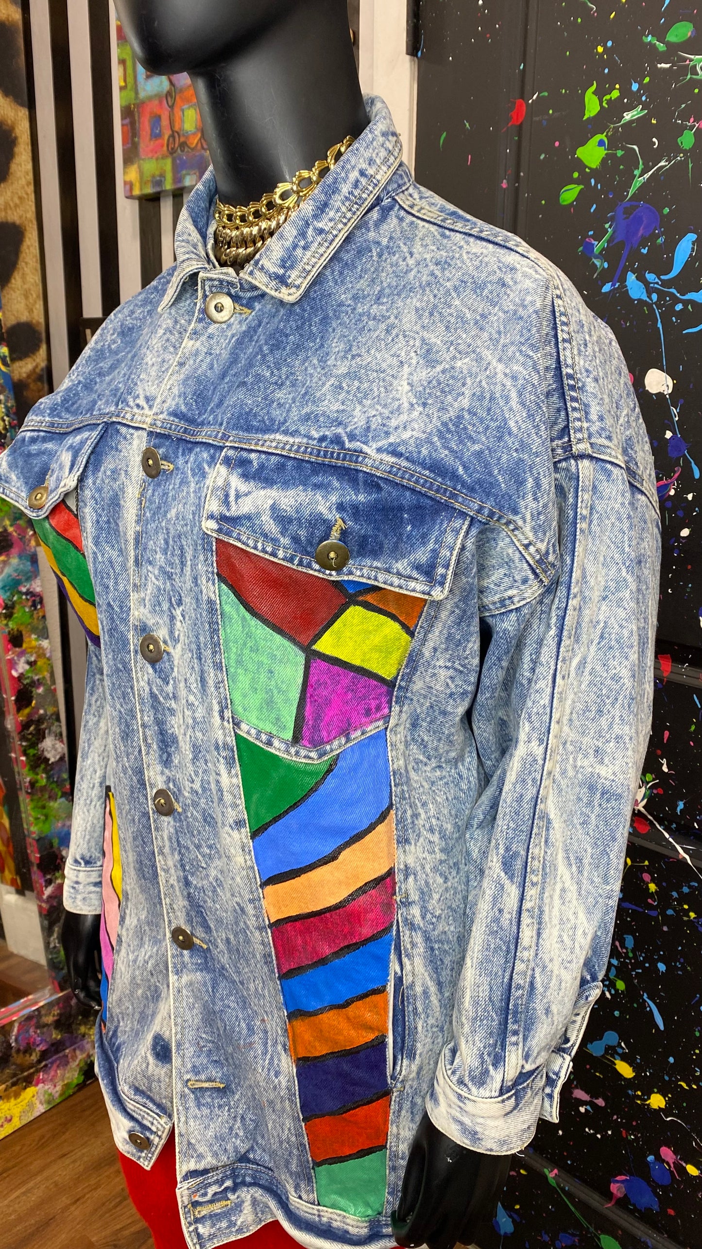 Vintage Acid Wash Hand Painted Denim Jacket (18/20)