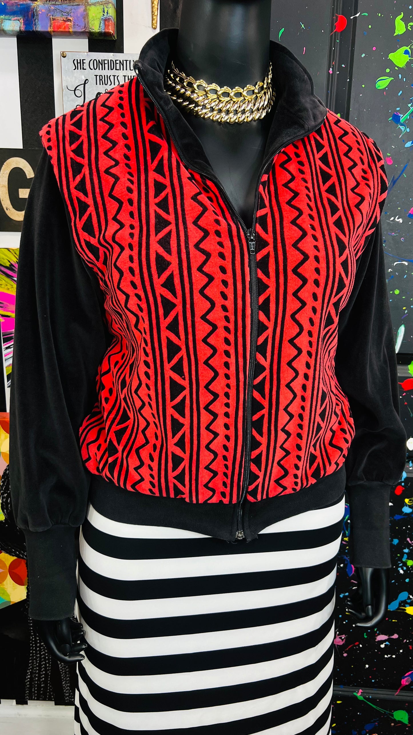 Vintage Tribal Print Red & Black Jacket (16)