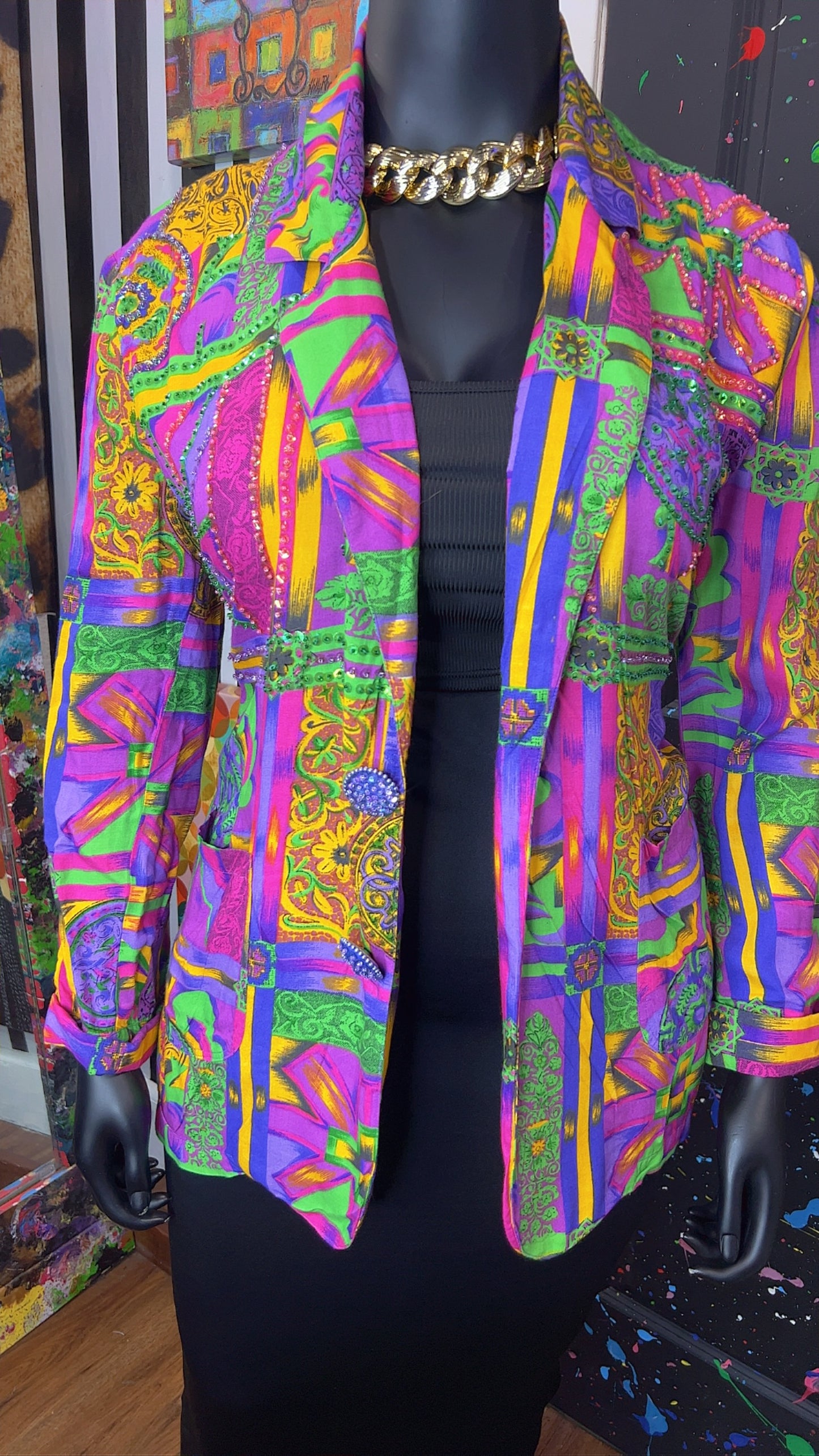Vintage Abstract & Sequin Rayon Blazer (18)
