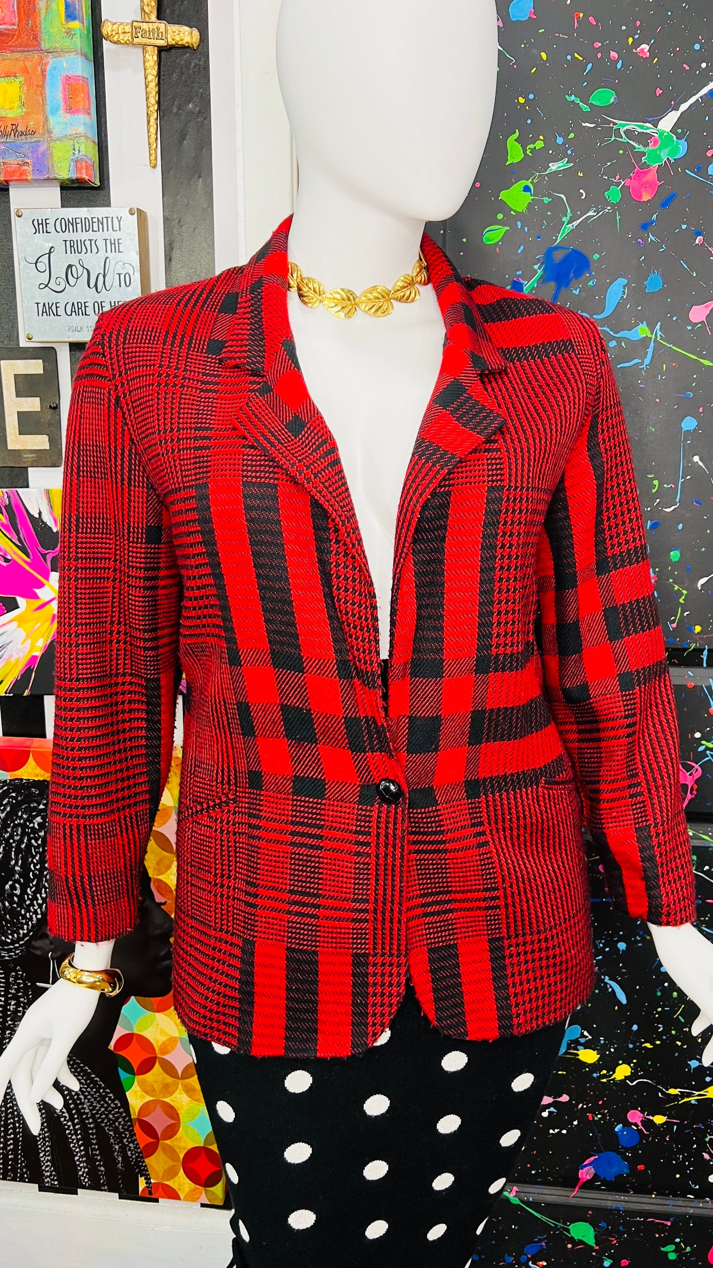 Vintage Red & Black Striped Blazer (16)