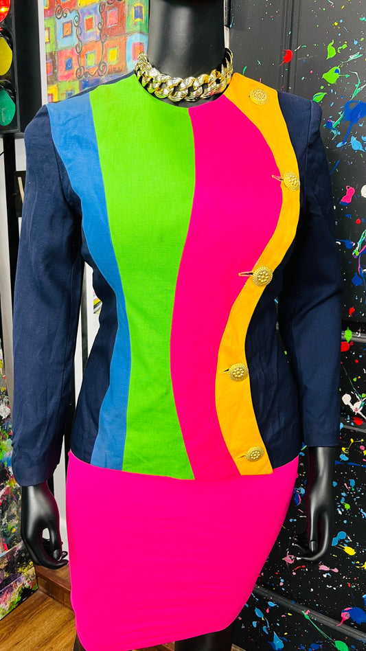 Vintage Navy Blue & Rainbow Blazer (16)