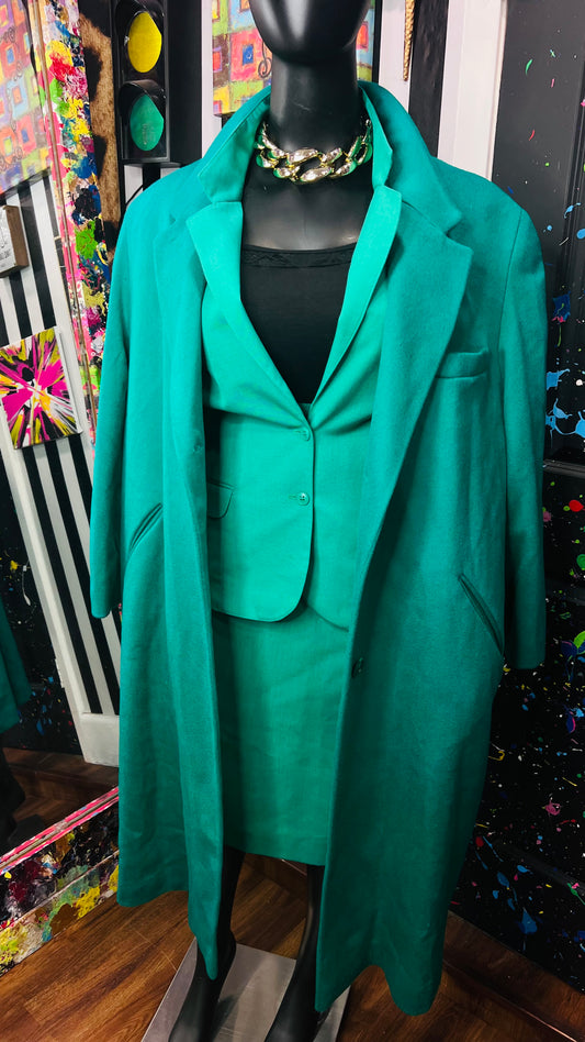 Vintage 100% Wool Green Trench Coat (28)