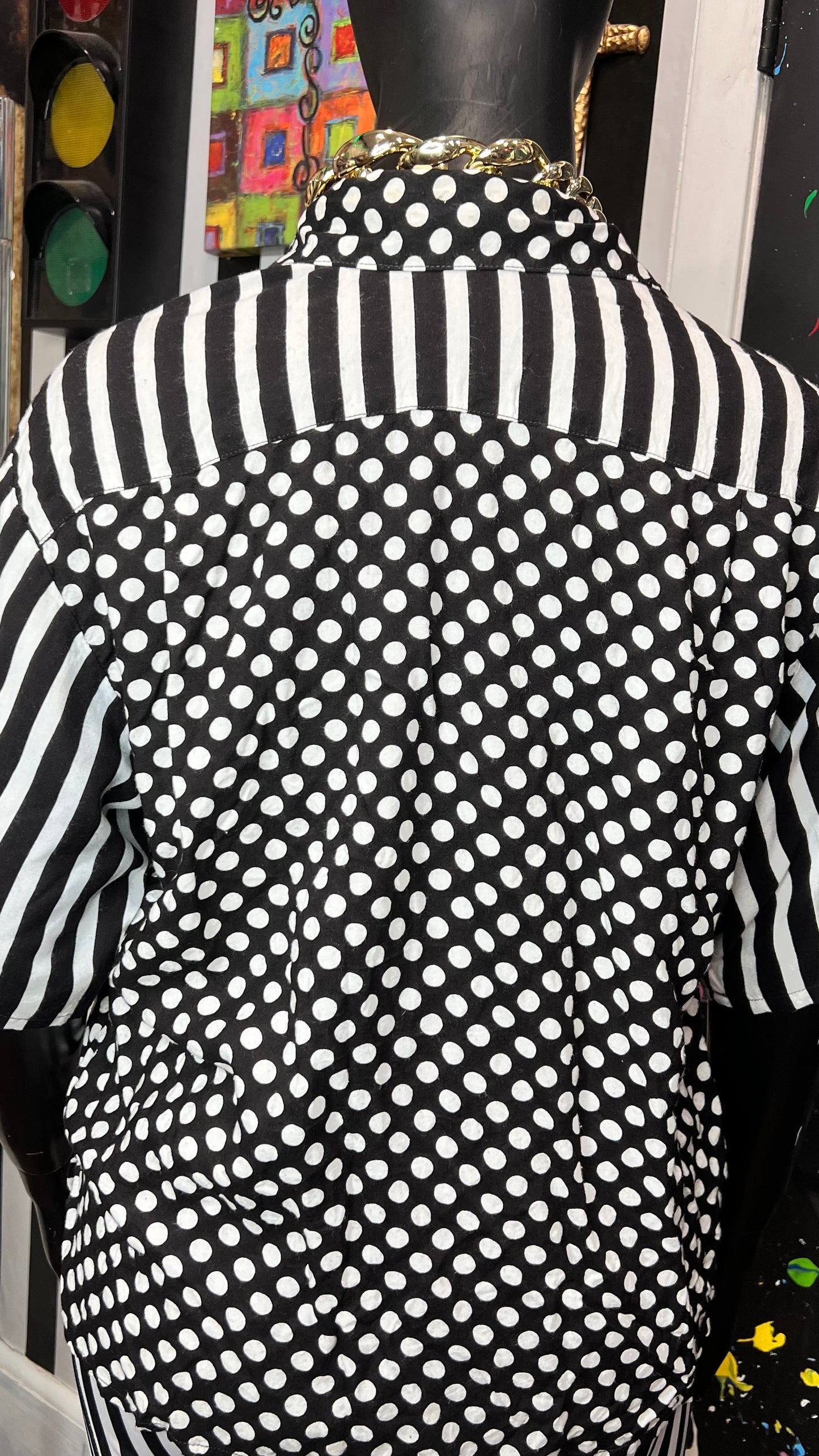 Vintage Rayon Polka Dot & Striped Blouse (20)