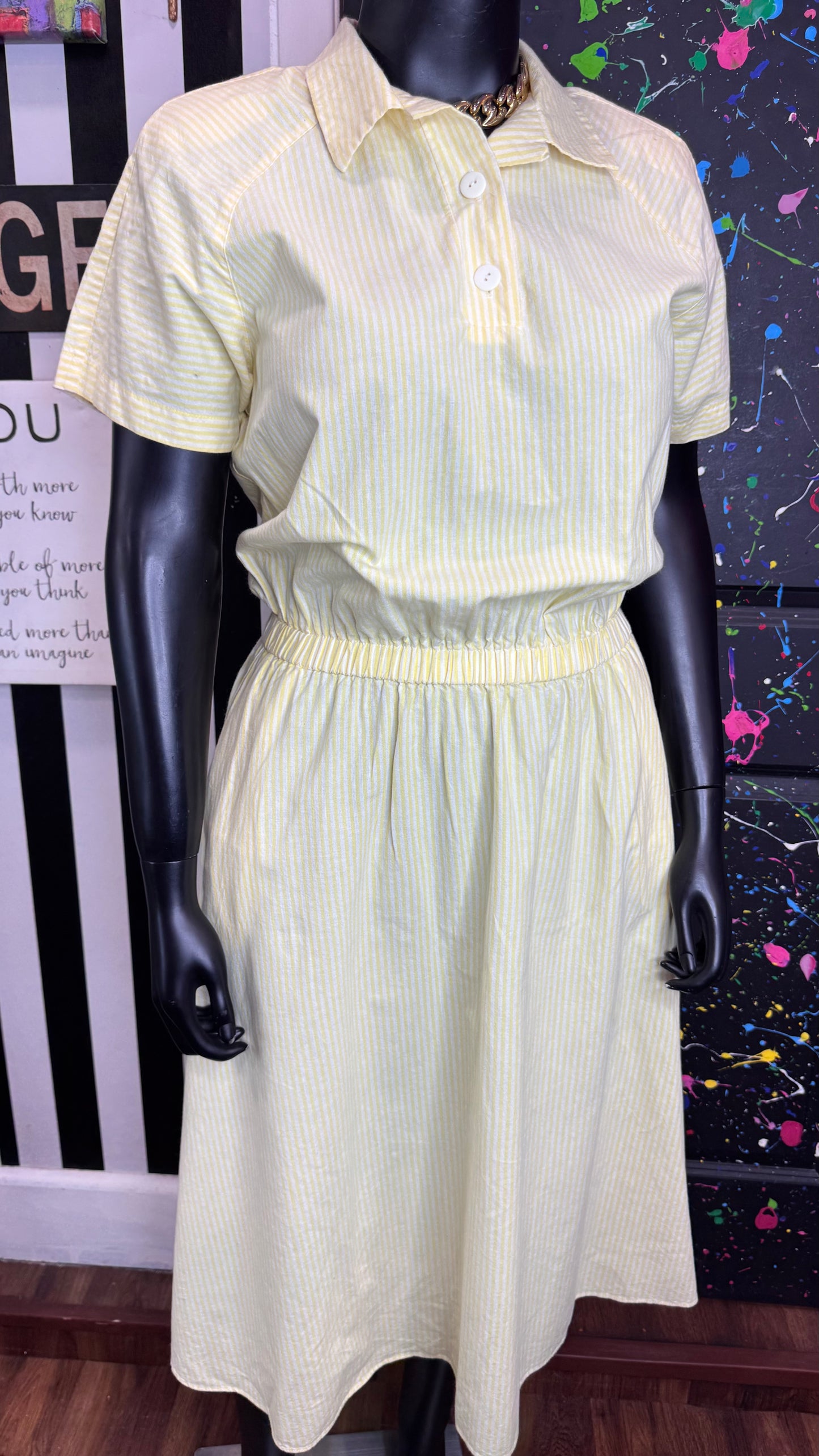 Vintage Yellow & White Striped Dress (14)