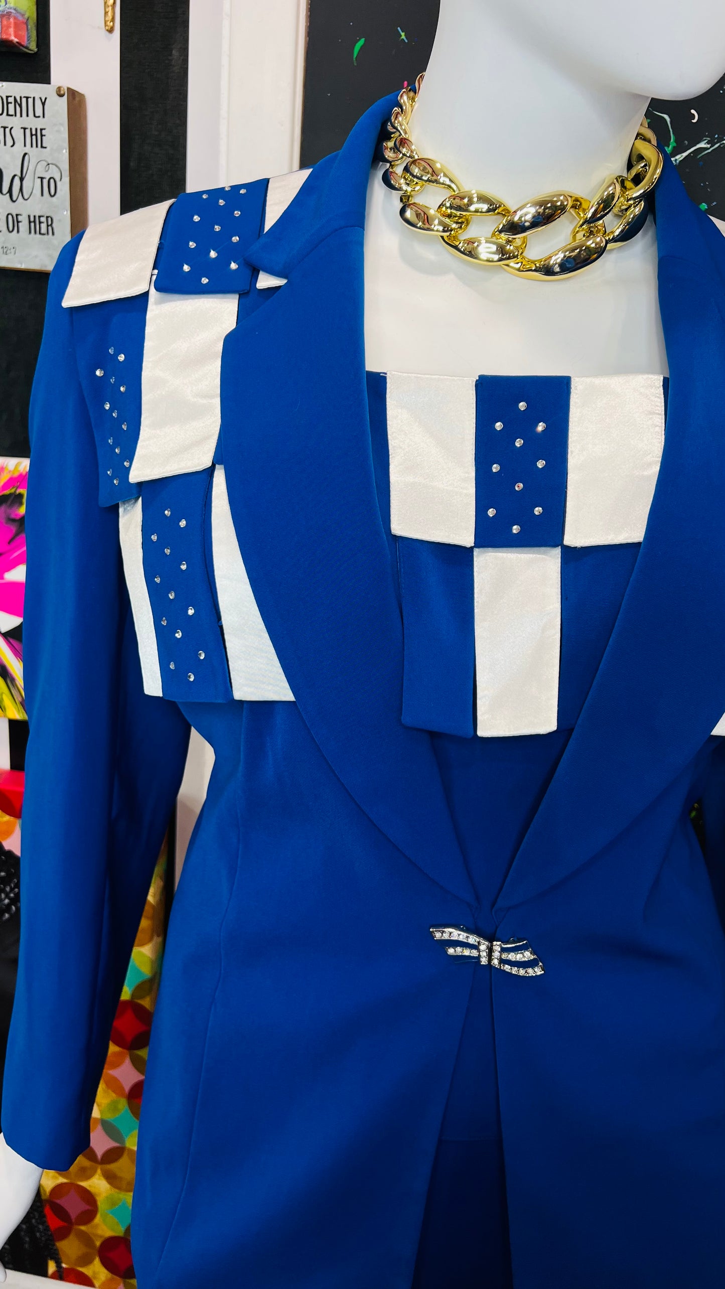 Vintage Blue & White Rhinestone Business Suit (20)