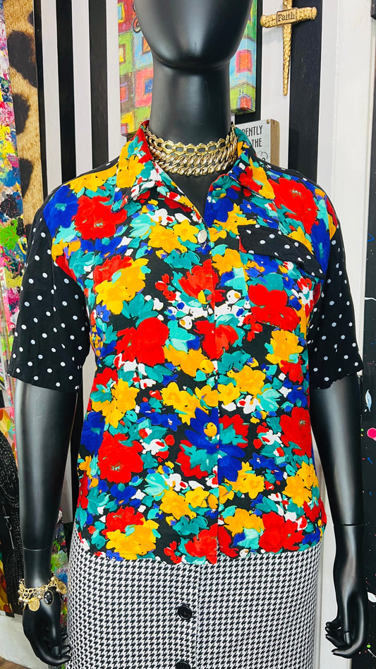 Vintage Rayon Mix Print Blouse (16)