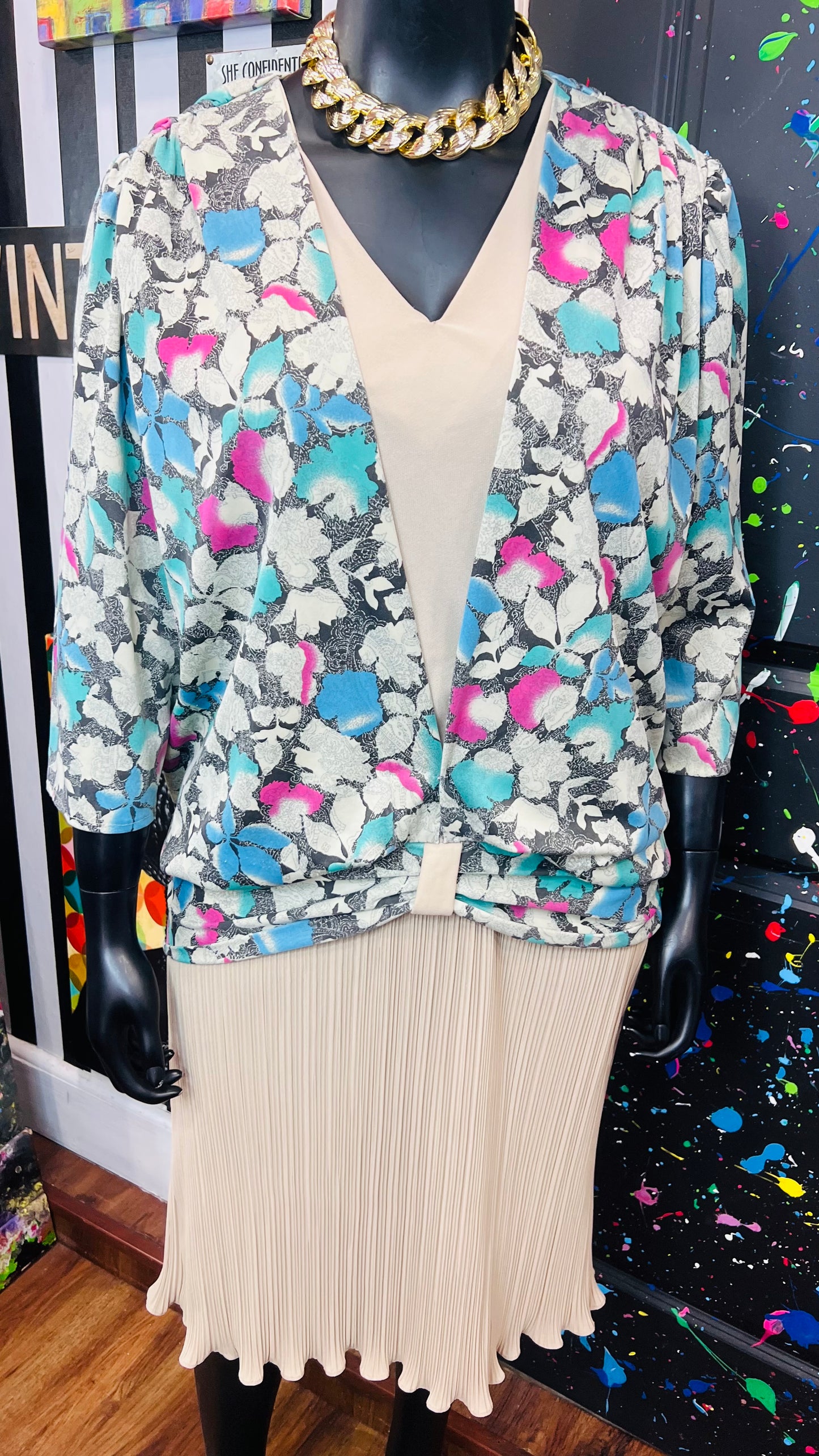 Vintage Tan & Floral Dress (22)