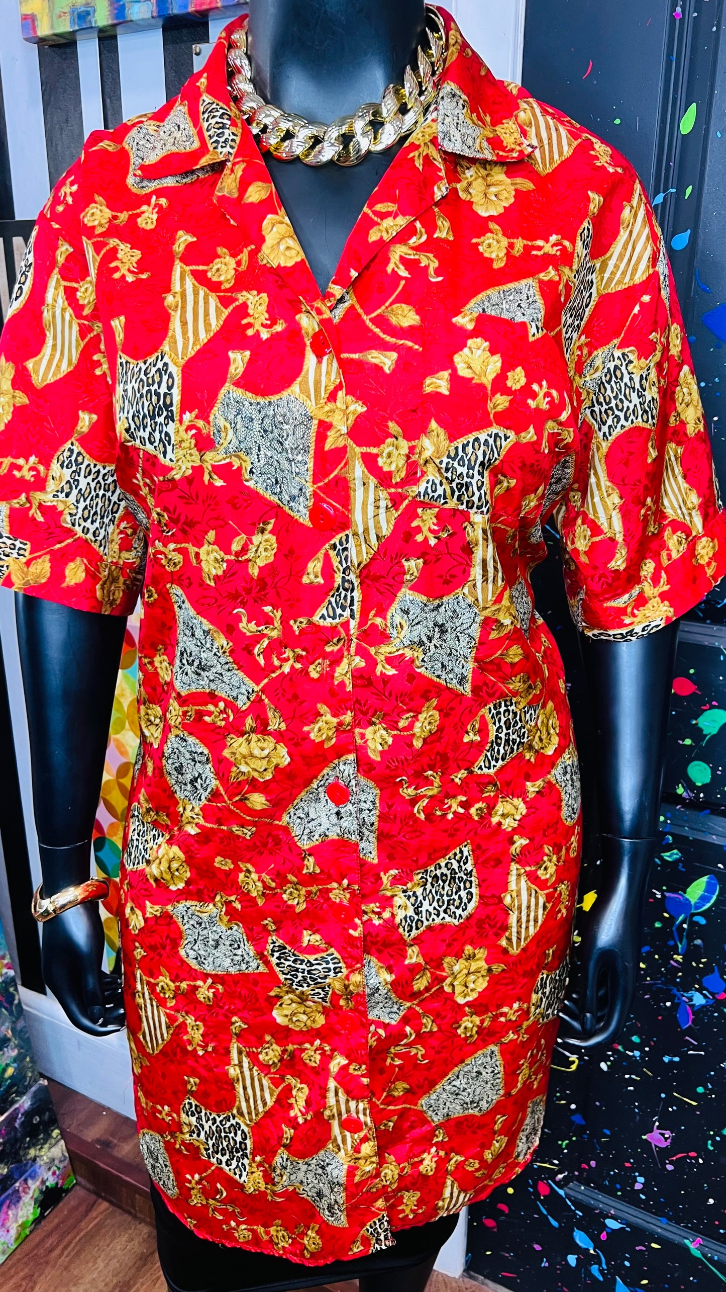 Vintage Red & Gold Animal Print Gown/Duster (OS)