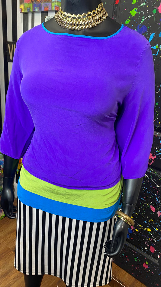 Vintage 100% Silk Purple Colorblock Diane Gilman Blouse (20)