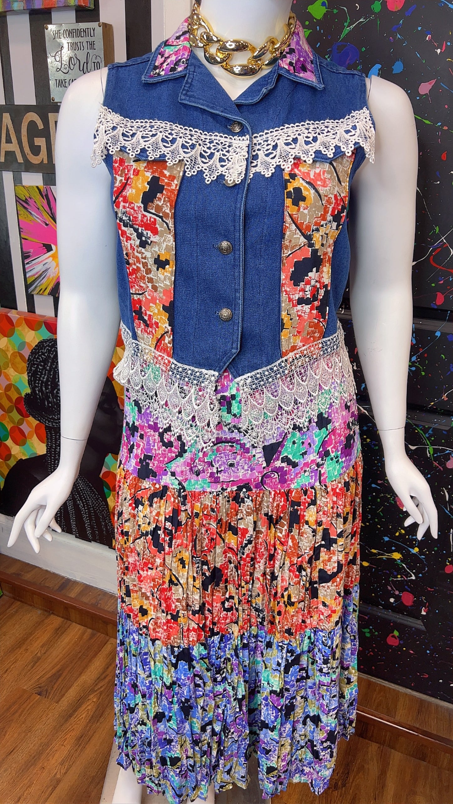 Vintage Denim Vest & Rayon Skirt (14)