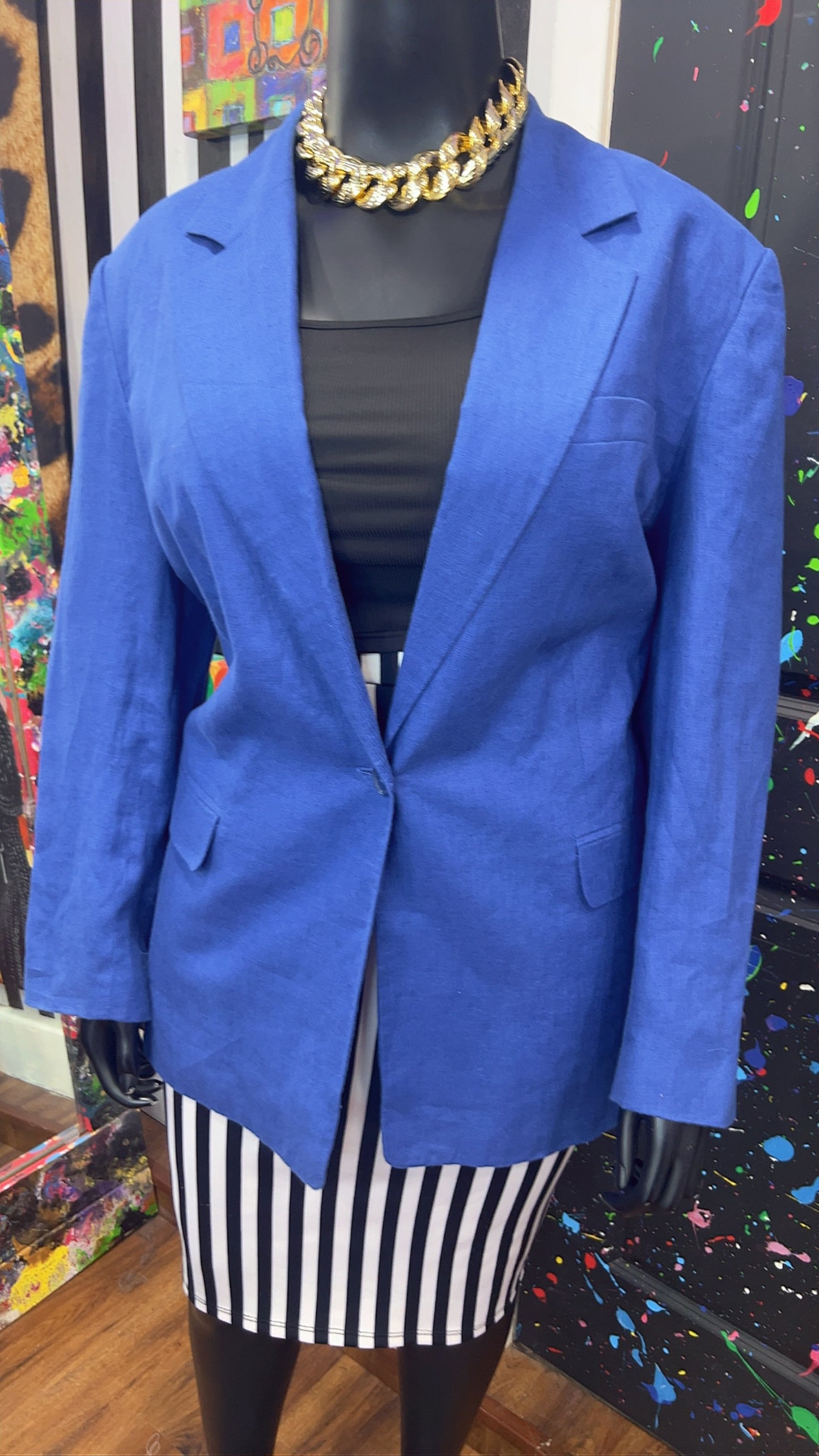 Vintage Solid Blue Blazer (22W)