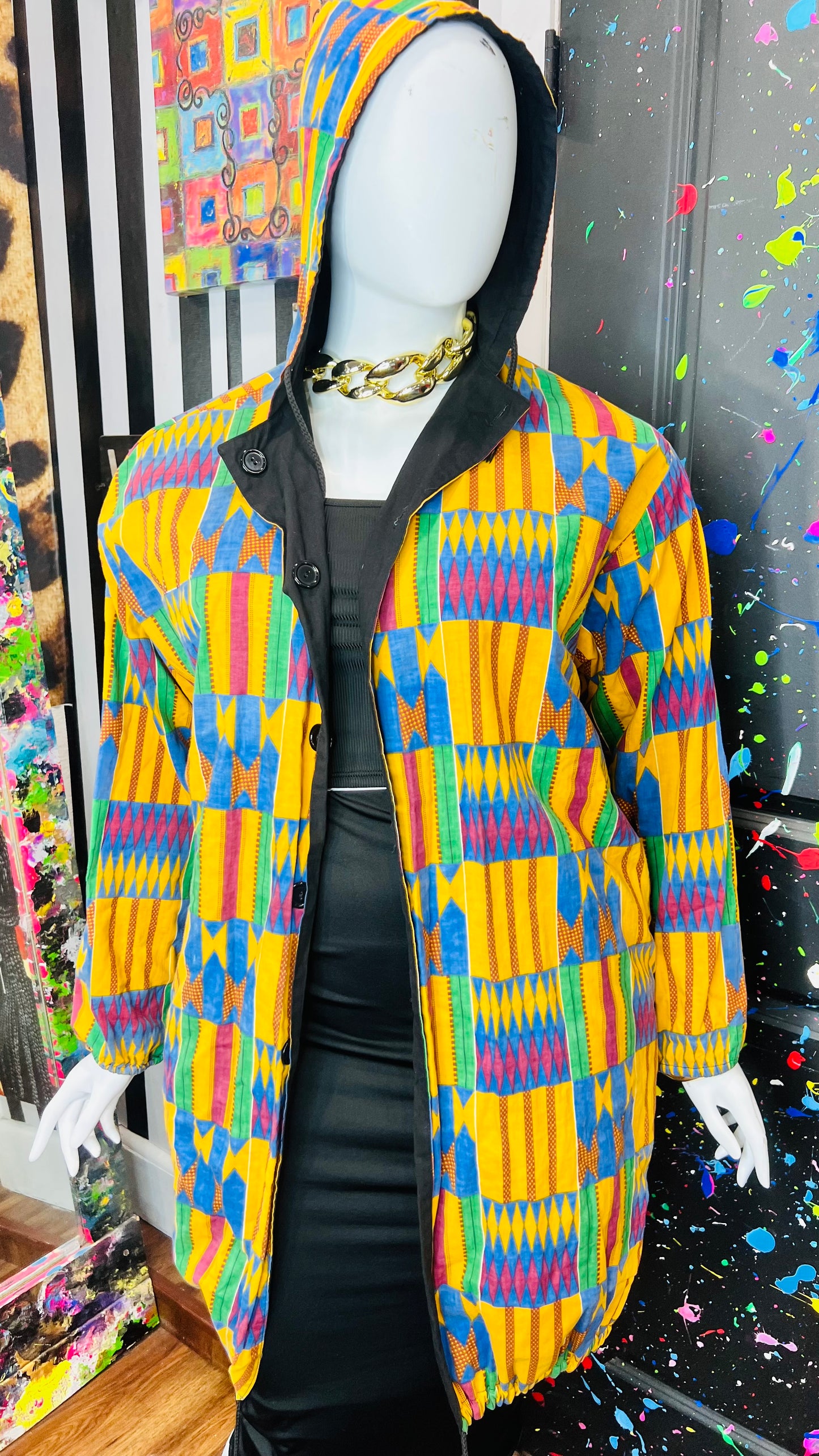 Vintage Traditional African Reversible Hooded Jacket (20)