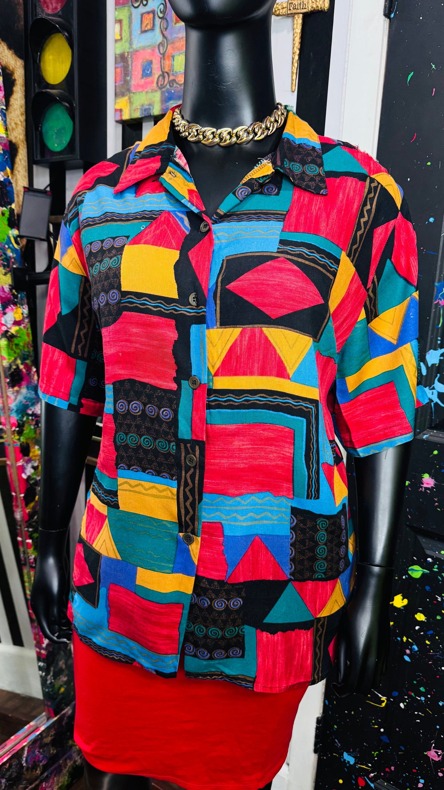 Vintage Rayon Tribal Print Blouse (24/26) *KC