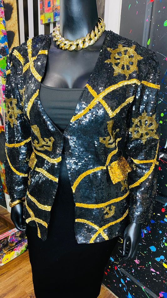 Vintage Sequin Black & Gold Blazer (14)