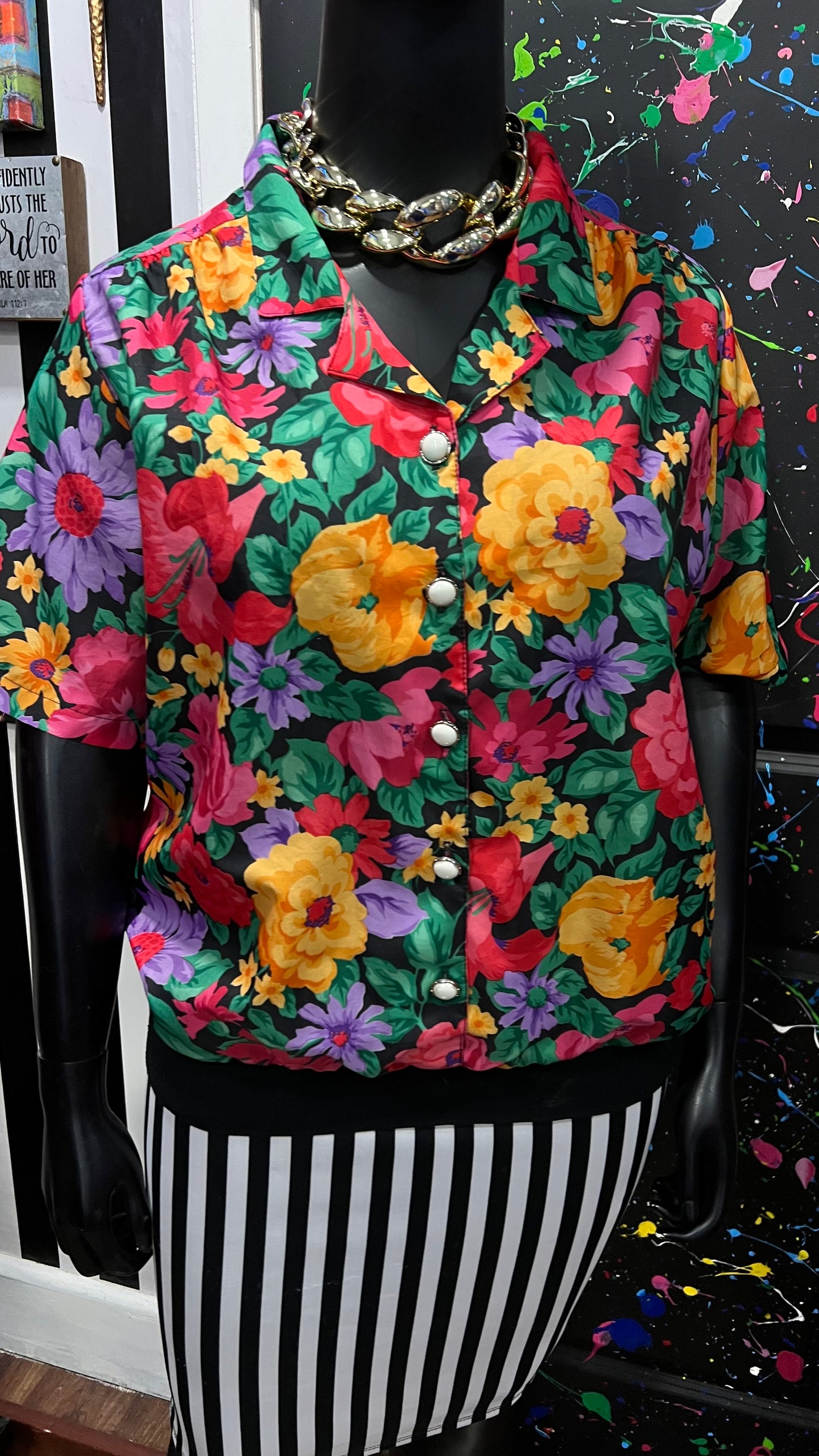 Vintage Floral Elastic Waist Blouse (20) *KC