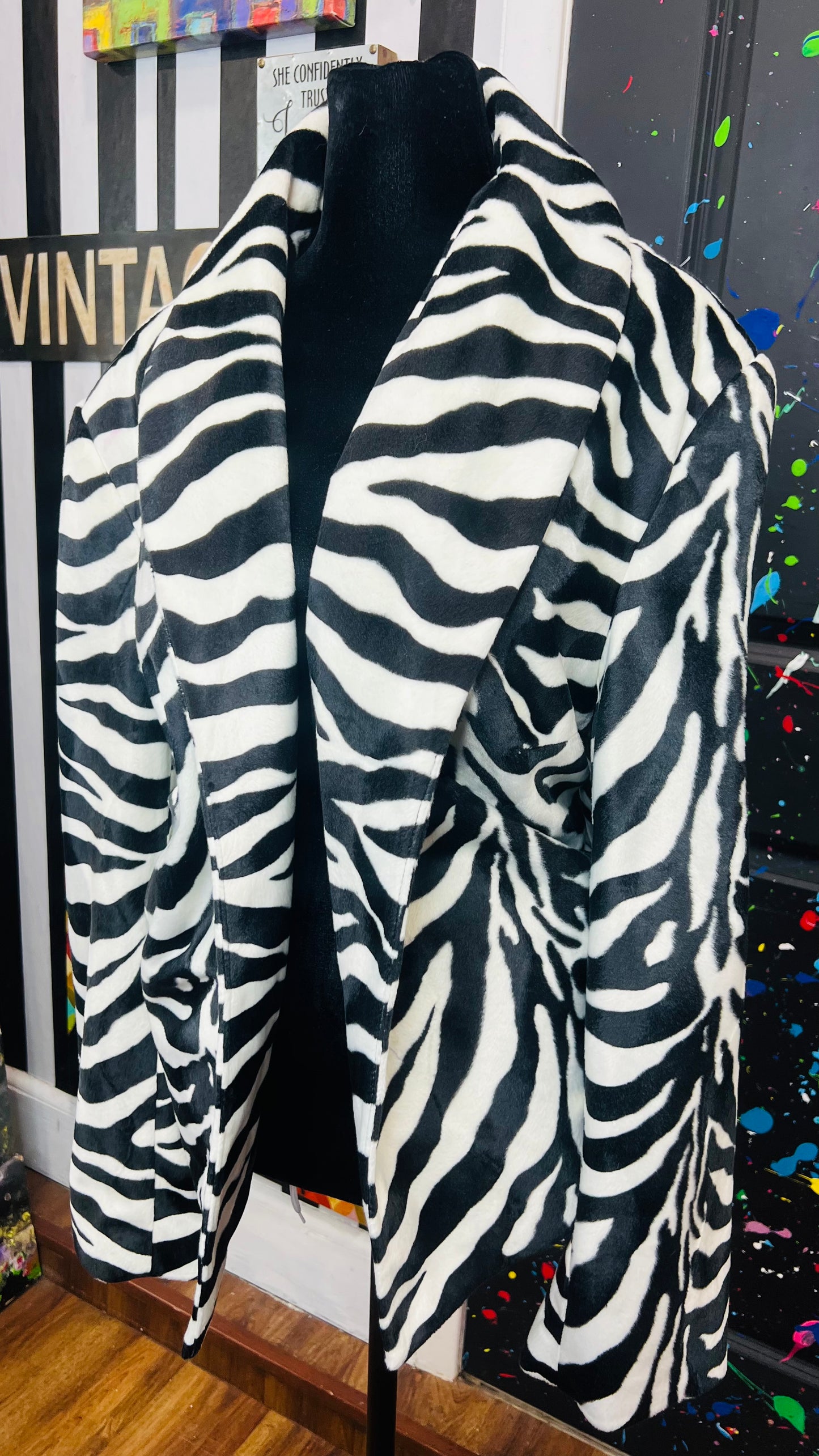 Vintage Open Zebra Faux Fur Blazer (24W)