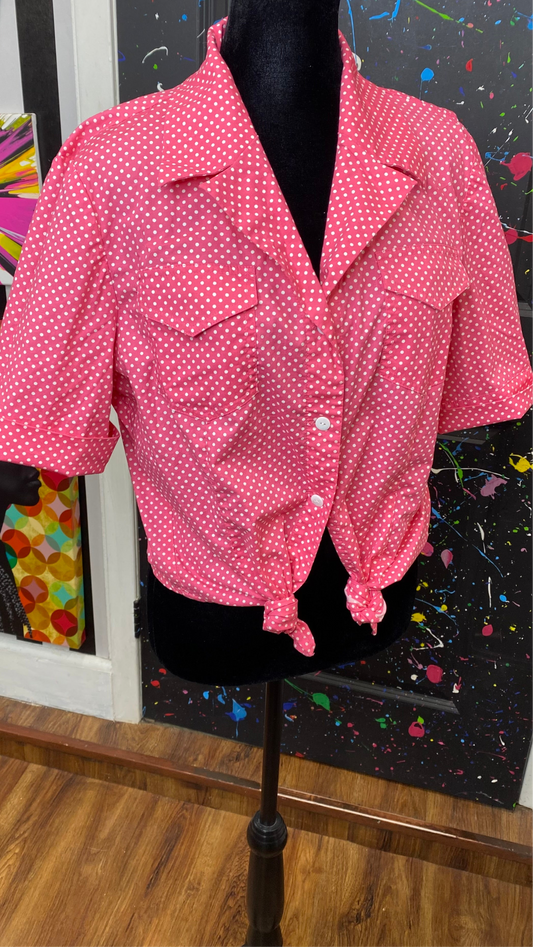 Vintage Pink & White Polka Dot Blouse (12)