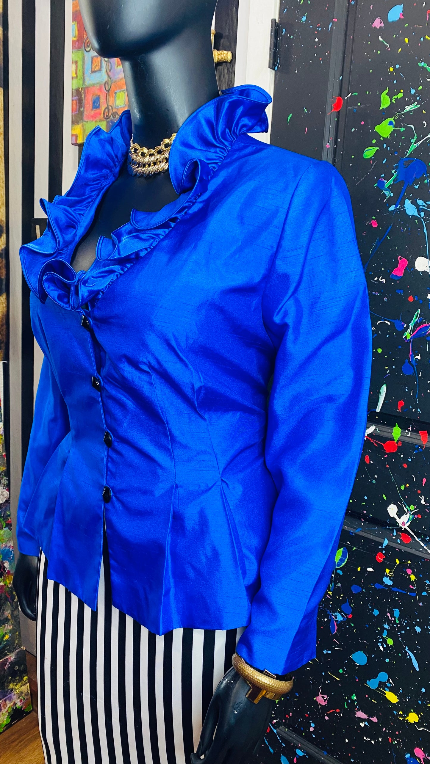 Vintage Exaggerated Bold Blue Blazer (16W)