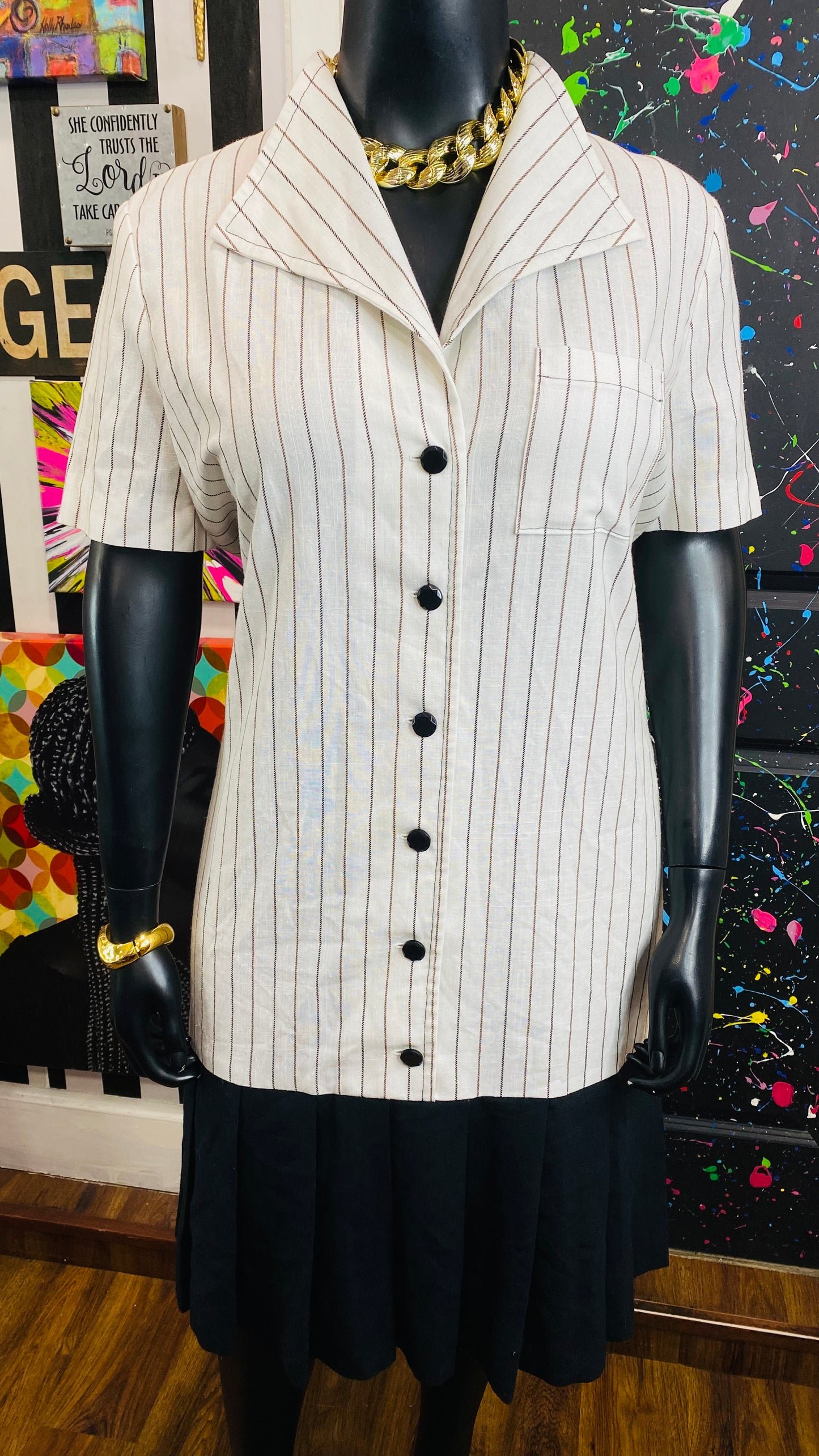 Vintage Brown, Black & White Dress (18)