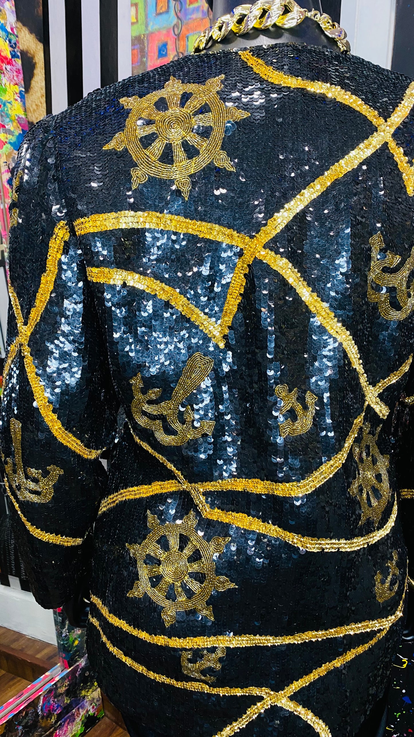 Vintage Sequin Black & Gold Blazer (14)