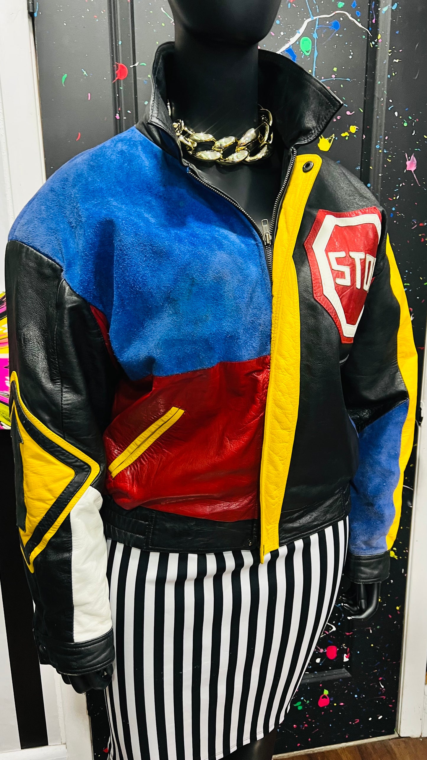 Vintage Genuine Leather & Suede Road Sign Jacket (22) *KC