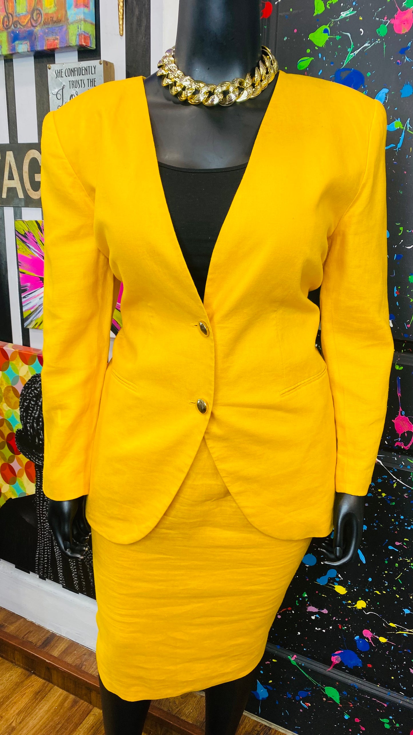 Vintage Yellow Skirt Suit (18W)