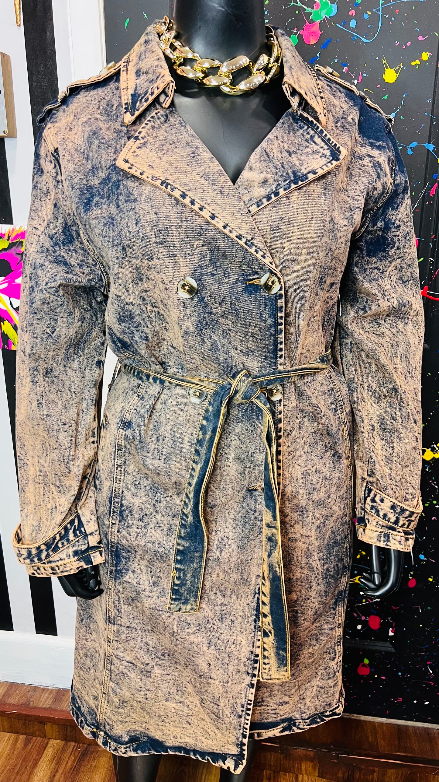 Denim Orange Tone Stone Wash Denim Trench Coat (20)