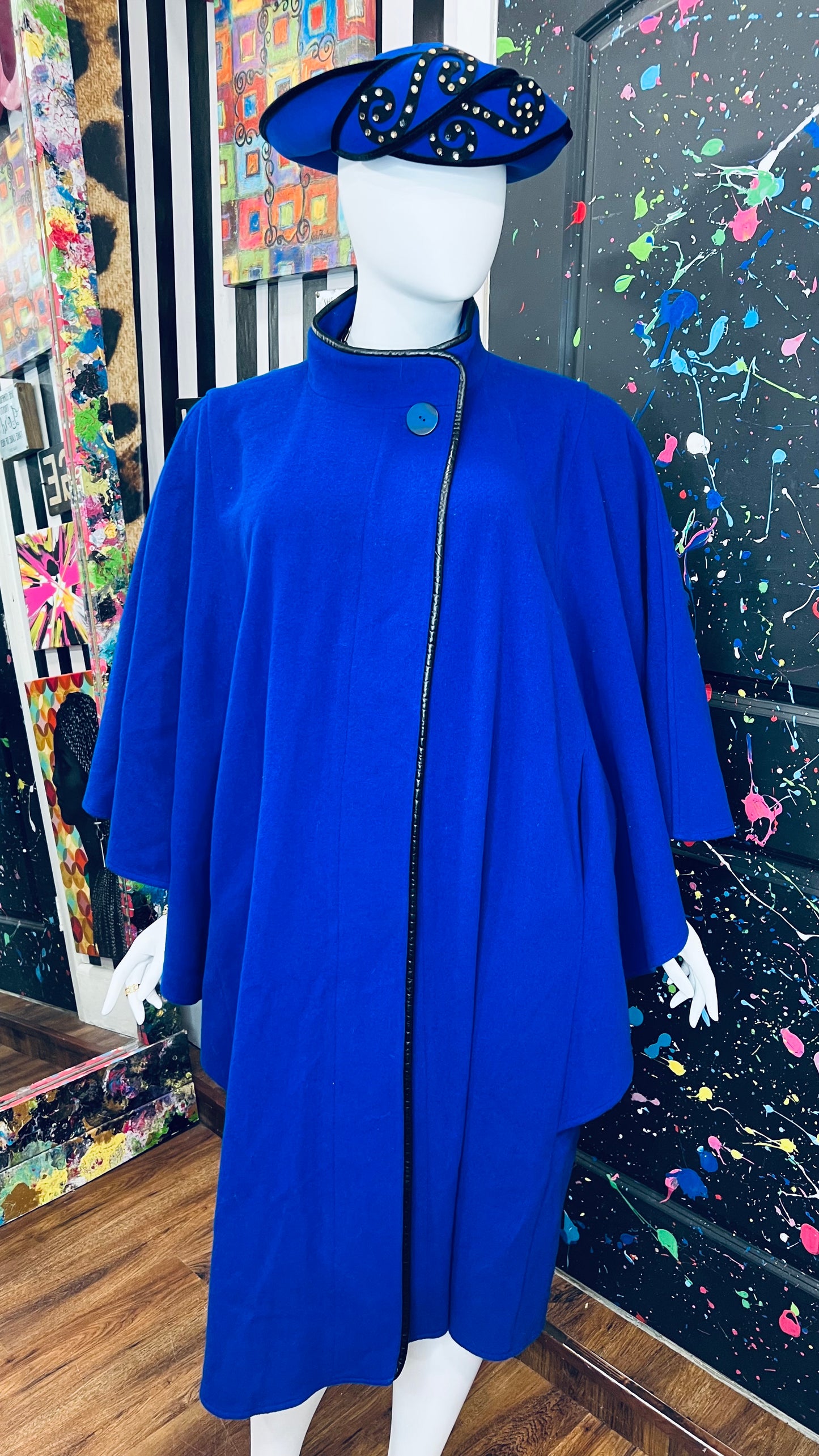 Vintage Blue Wool Full Length Coat (22)