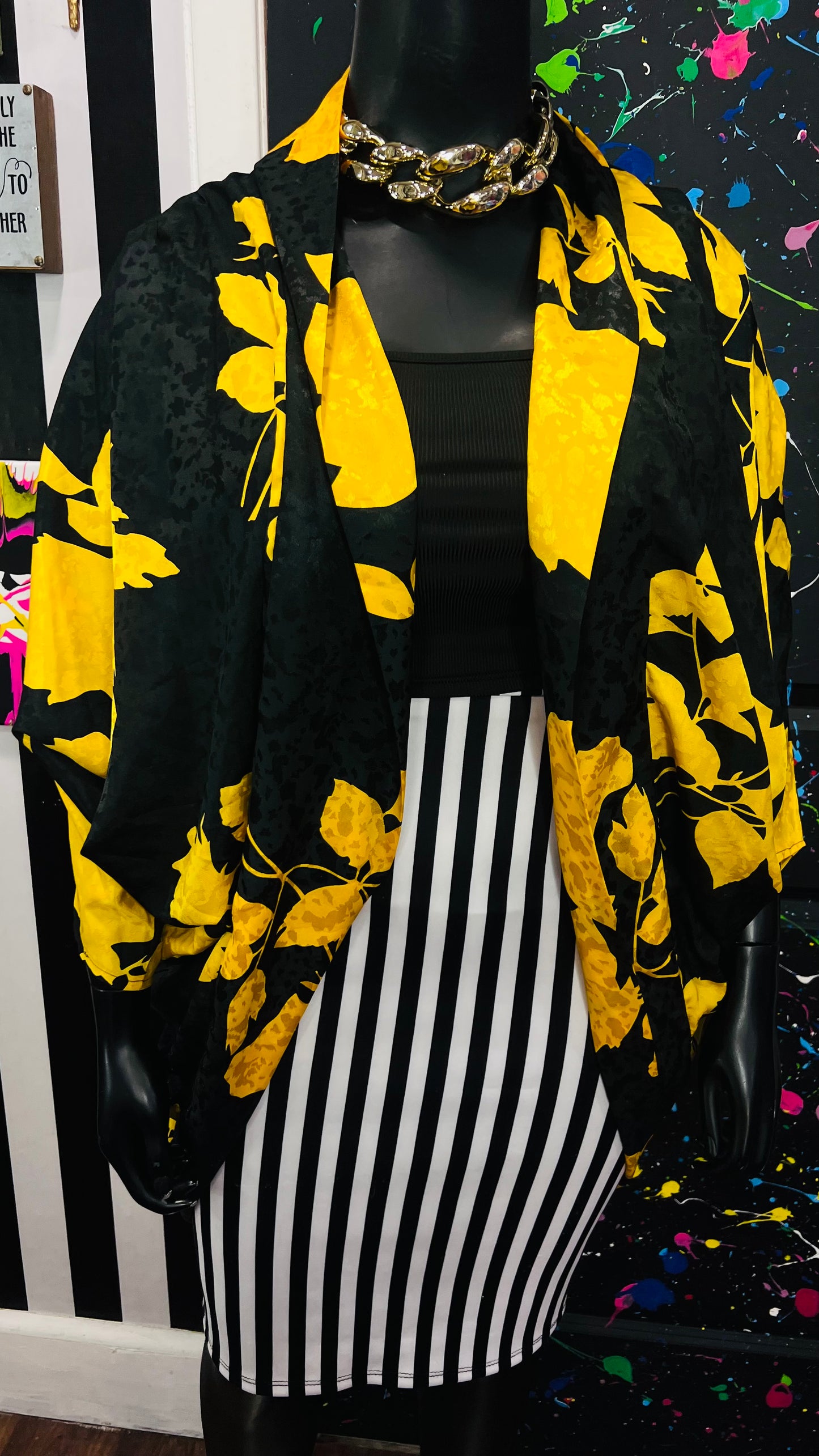 Vintage Polyester Black & Yellow Duster (OS)