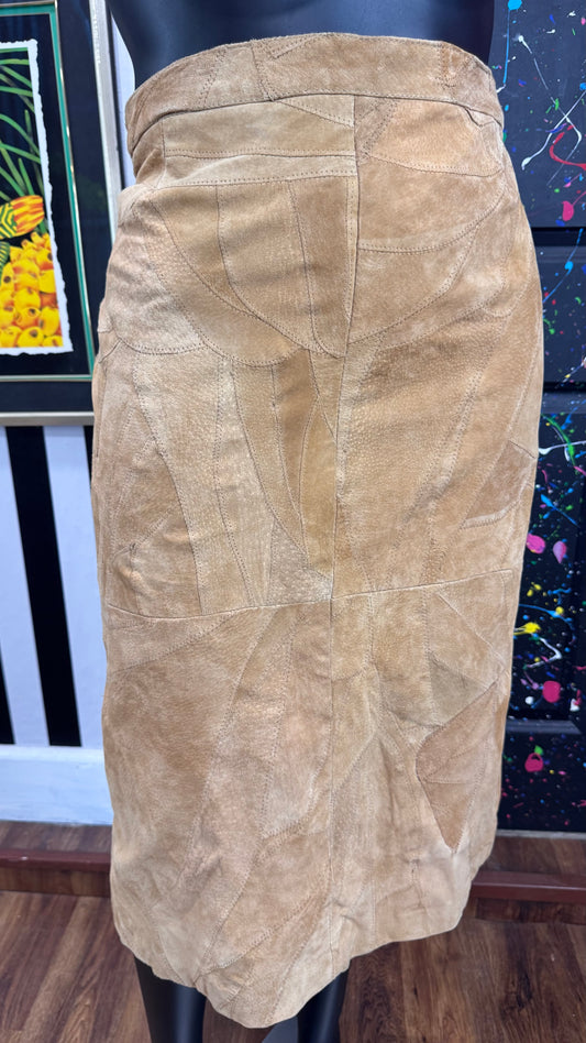 Vintage Genuine Leather Suede Patchwork Skirt (20)