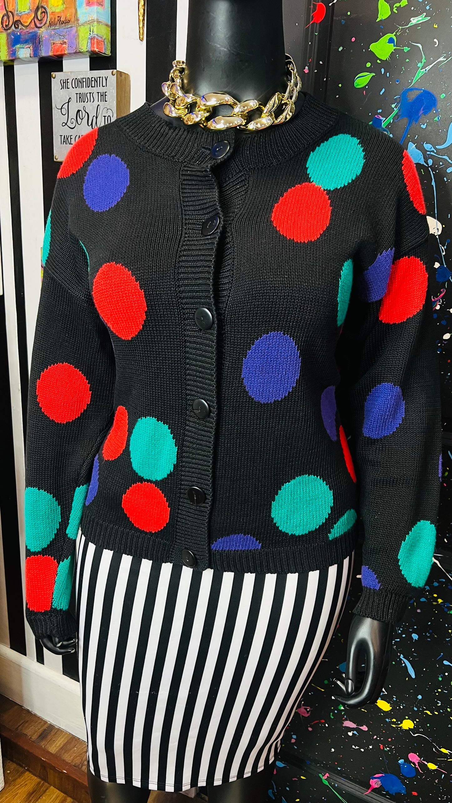 Vintage Knit Polka Dot Cardigan (16/18)