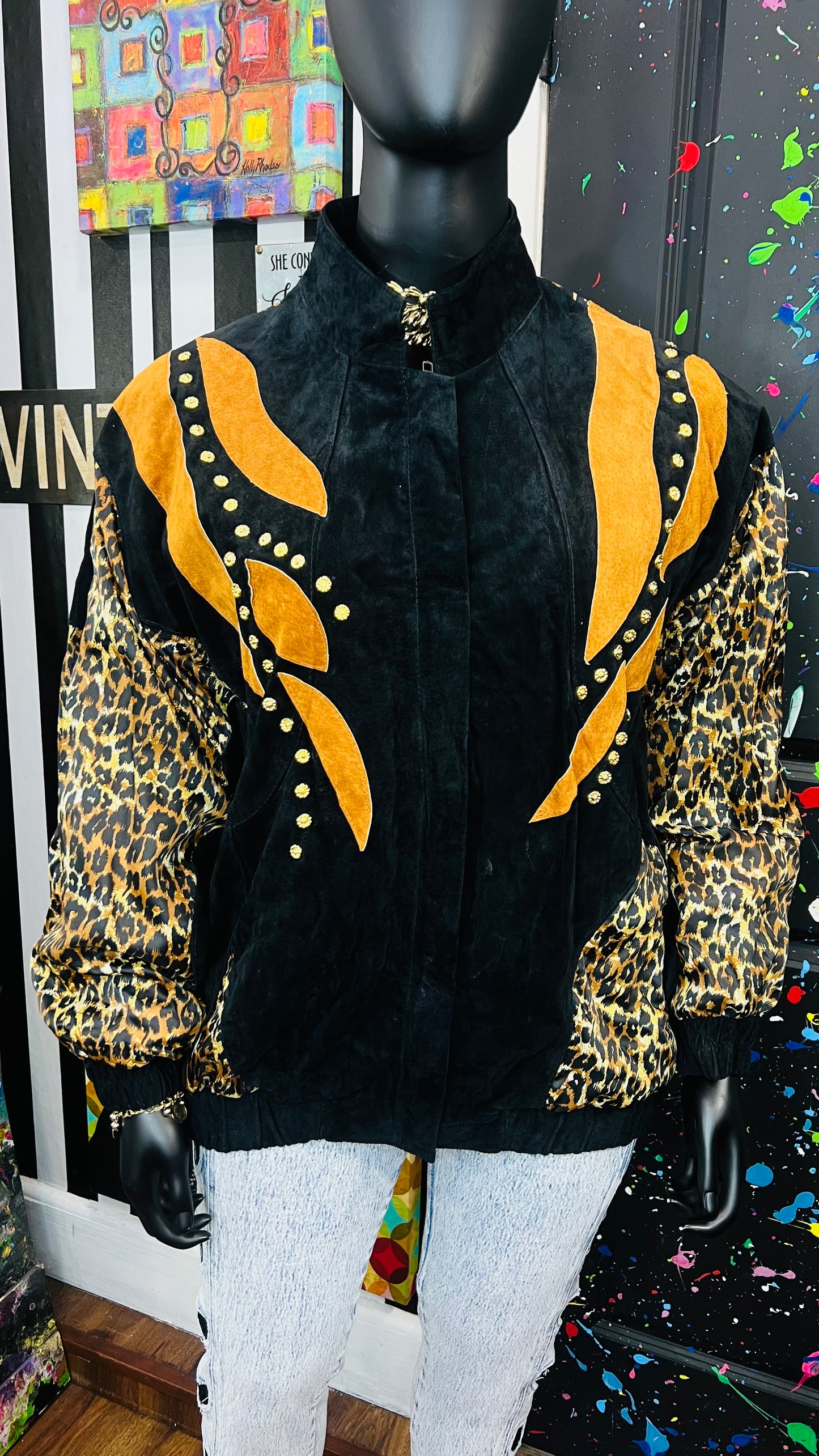 Vintage Genuine Leather Suede Animal Print Jacket (22)