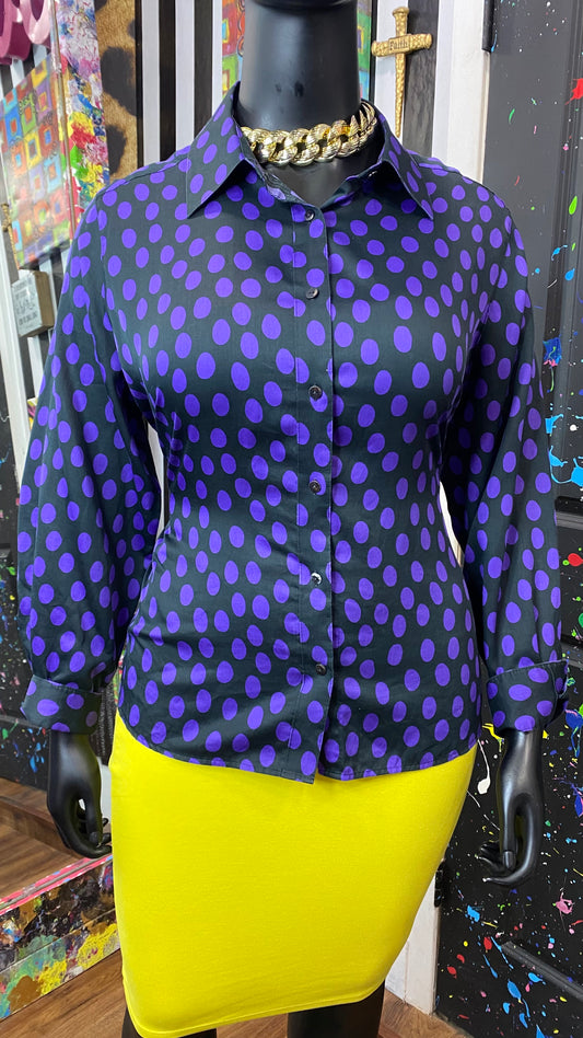 Vintage Black & Purple Polka Dot Blouse (20W)