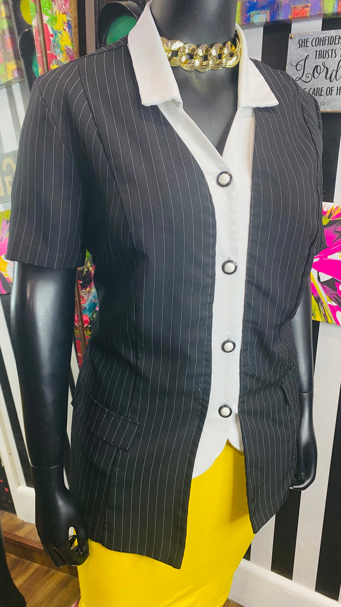 Vintage Pin Striped Black & White Blouse (22)